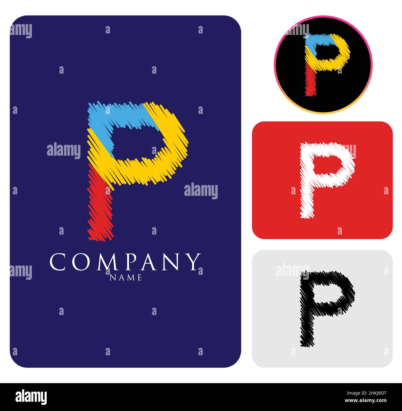 Alphabet bleu, noir, rouge et blanc coloré lettre abstraite P logo pour l'entreprise et l'entreprise.Icône de modèle d'entreprise complet Illustration de Vecteur