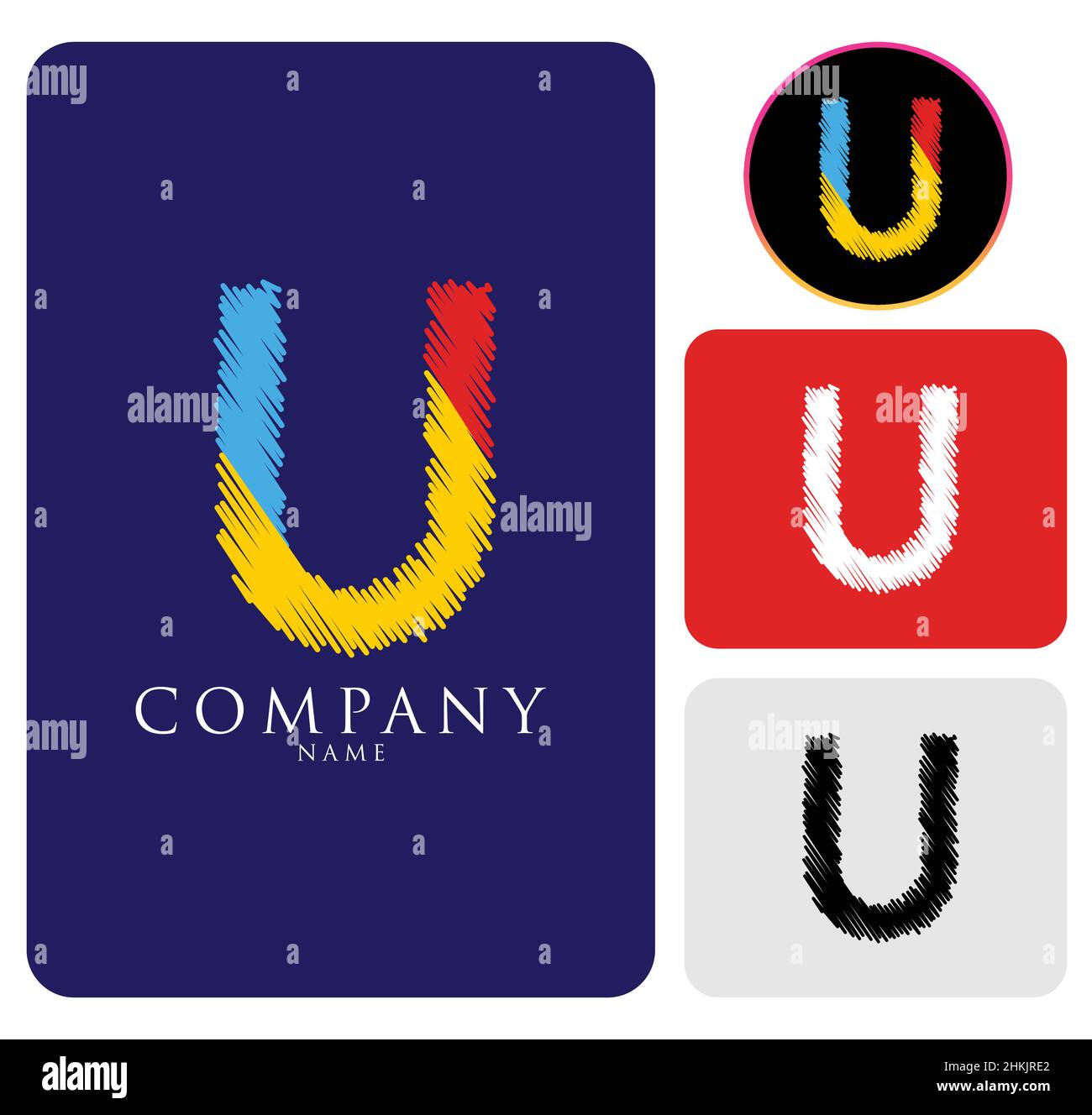 Alphabet bleu, noir, rouge et blanc coloré lettre abstraite U logo pour l'entreprise et l'entreprise.Icône de modèle d'entreprise complet Illustration de Vecteur