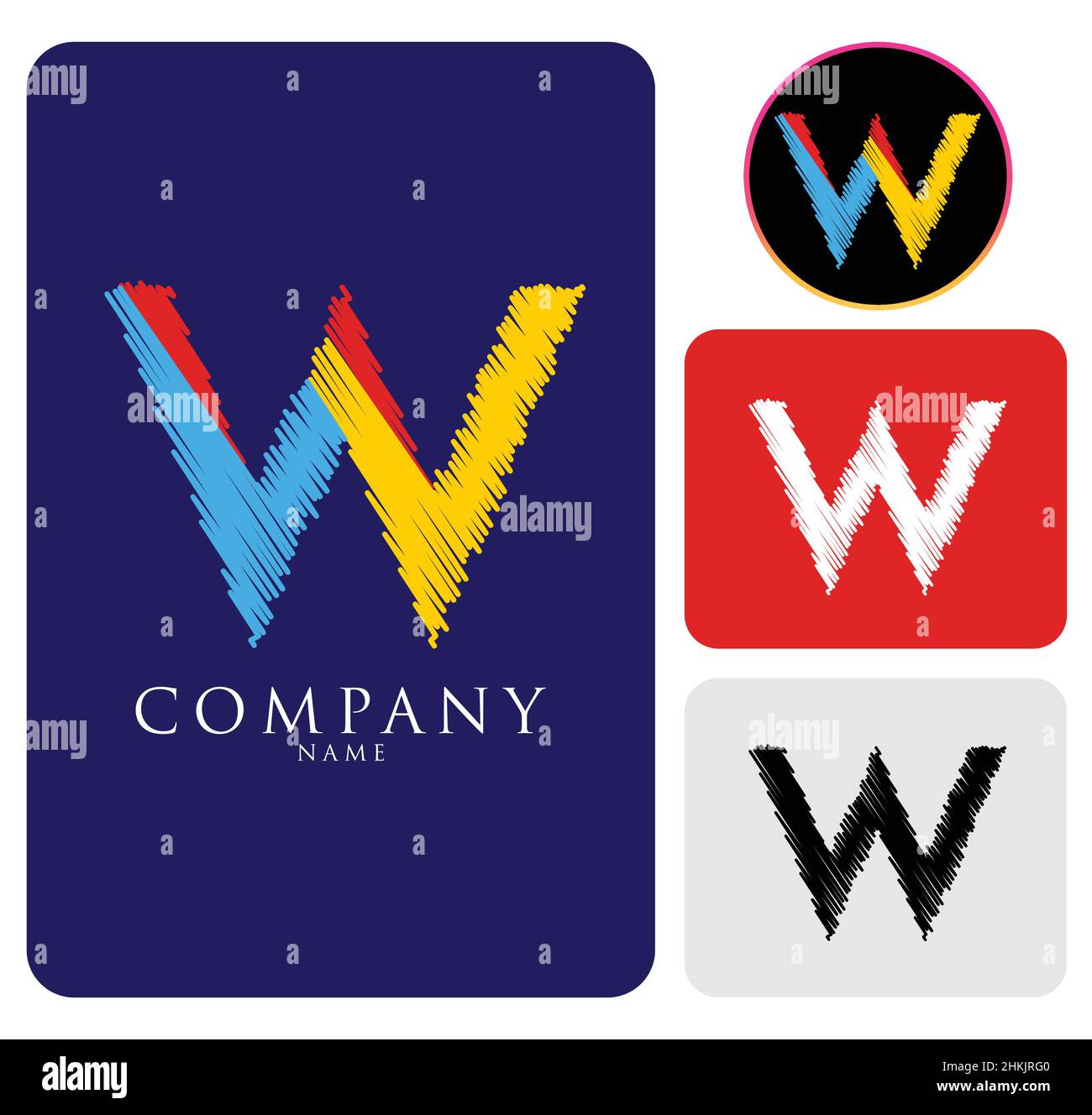 Alphabet bleu, noir, rouge et blanc coloré lettre abstraite W logo pour l'entreprise et l'entreprise.Icône de modèle d'entreprise complet Illustration de Vecteur