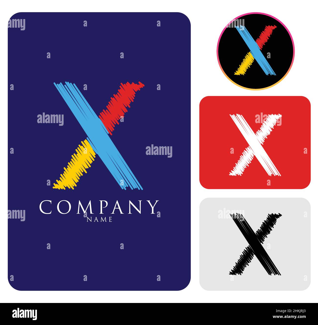 Alphabet bleu, noir, rouge et blanc coloré lettre abstraite X logo pour l'entreprise et l'entreprise.Icône de modèle d'entreprise complet Illustration de Vecteur