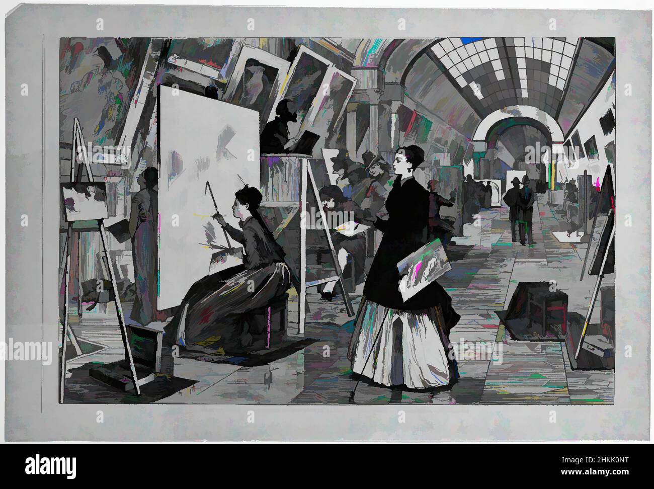 Art inspiré par les étudiants en art et les copyistes dans la Galerie du Louvre, Paris, Winslow Homer, américain, 1836-1910, Gravure en bois, 1868, feuille: 9 3/16 x 13 7/8 po., 23,3 x 35,2 cm, 1868, 19th Century, américain, étudiants en art, Artistes, copie, copyistes, gravure, Galerie, Louvre, Musée, oeuvres classiques modernisées par Artotop avec une touche de modernité. Formes, couleur et valeur, impact visuel accrocheur sur l'art émotions par la liberté d'œuvres d'art d'une manière contemporaine. Un message intemporel qui cherche une nouvelle direction créative. Artistes qui se tournent vers le support numérique et créent le NFT Artotop Banque D'Images