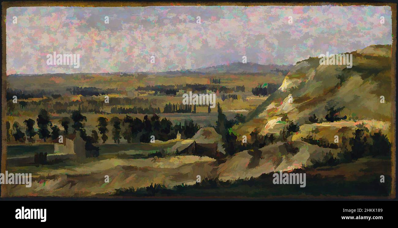 Art inspiré par le paysage panoramique, Paysage panorama, Théodore Rousseau, français, 1812-1867, Huile sur papier montée sur toile, France, env. 1831-1834, 5 5/8 x 11 1/2 po., 14,3 x 29,2 cm, travail de brosse, terre, européen, français, Peinture française, collines, horizon, paysage, mountians, Œuvres classiques modernisées par Artotop avec une touche de modernité. Formes, couleur et valeur, impact visuel accrocheur sur l'art émotions par la liberté d'œuvres d'art d'une manière contemporaine. Un message intemporel qui cherche une nouvelle direction créative. Artistes qui se tournent vers le support numérique et créent le NFT Artotop Banque D'Images