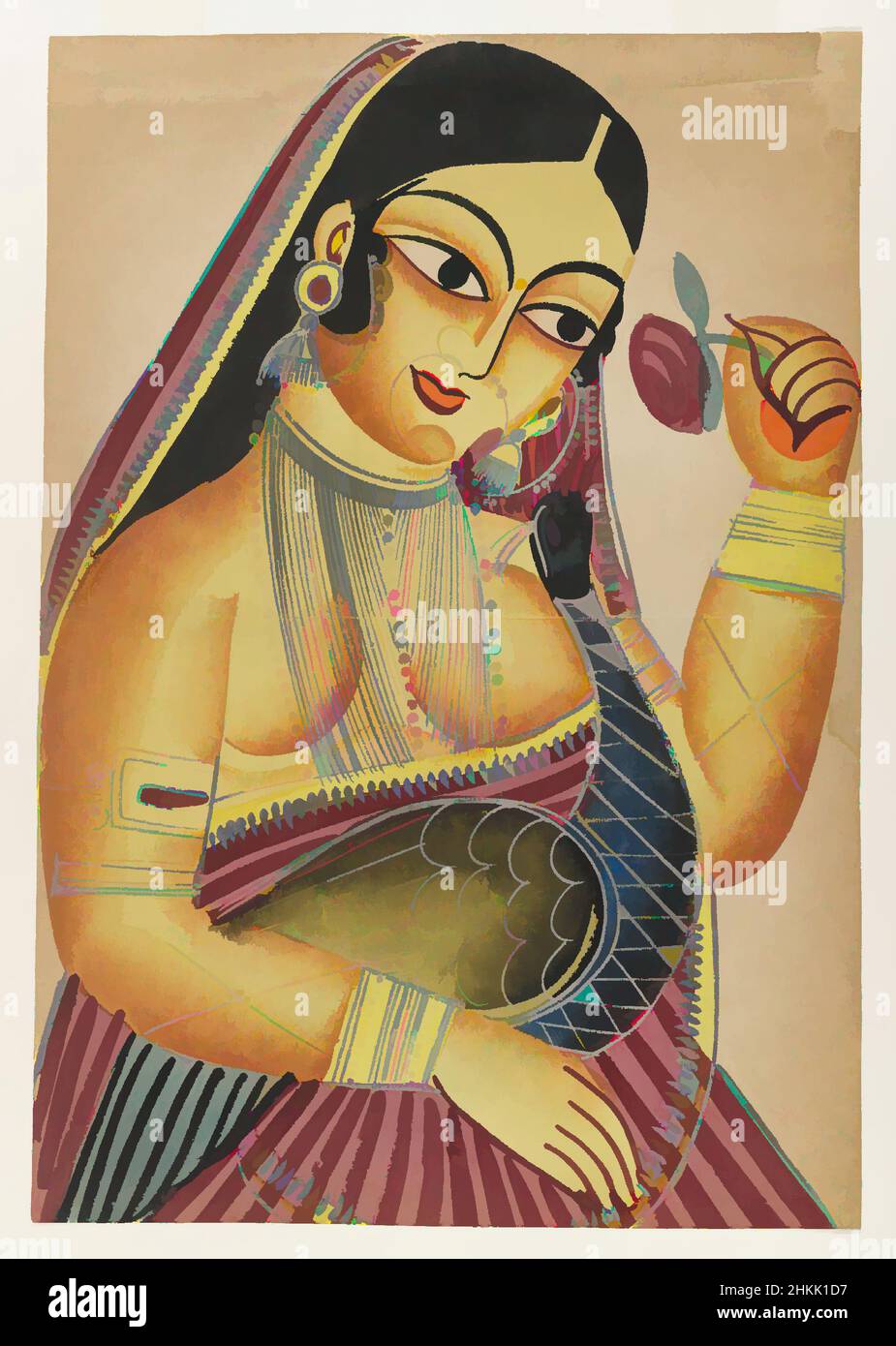 Art inspiré par la déesse Lakshmi avec une rose et un paon, aquarelles sur papier avec des accents d'étain poli, Calcutta, Bengale-Occidental, Inde, fin 19th-début 20th siècle, 16 x 11 po, 40,6 x 27,9 cm, Lakshmi, Laksmi, Laxmi, ndd3, Œuvres classiques modernisées par Artotop avec une touche de modernité. Formes, couleur et valeur, impact visuel accrocheur sur l'art émotions par la liberté d'œuvres d'art d'une manière contemporaine. Un message intemporel qui cherche une nouvelle direction créative. Artistes qui se tournent vers le support numérique et créent le NFT Artotop Banque D'Images