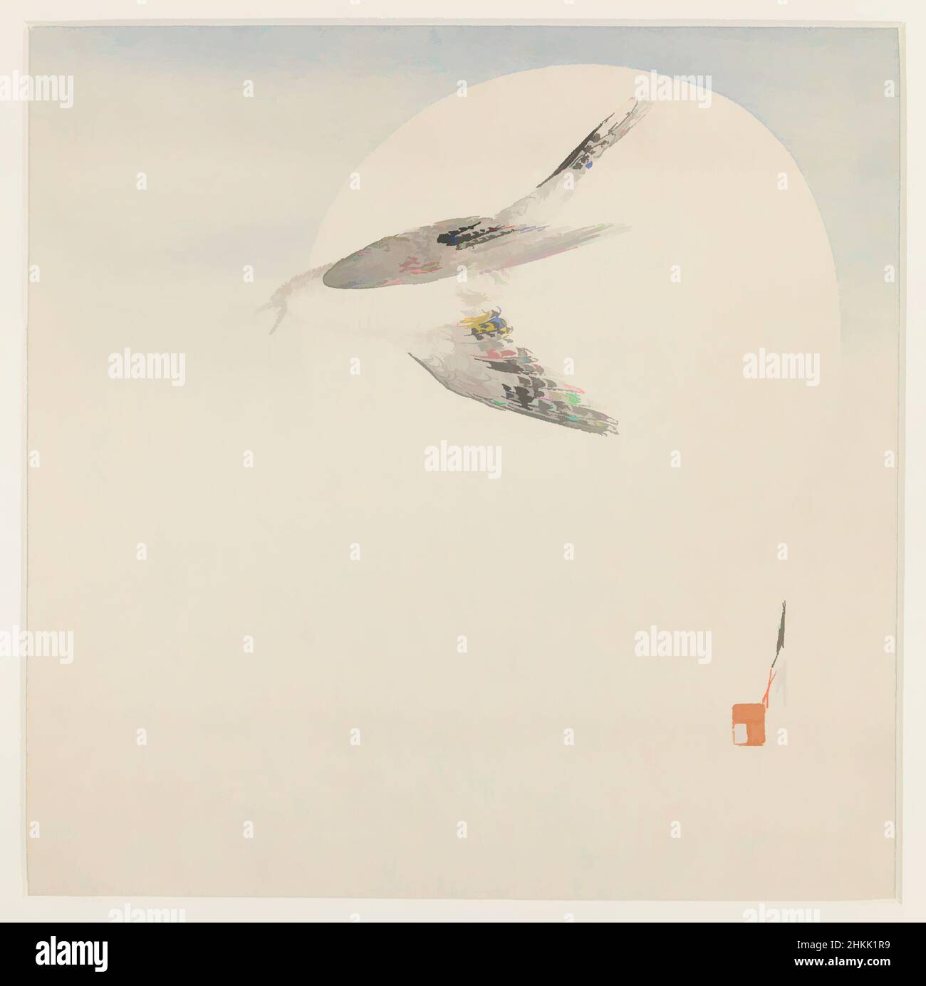 Art inspiré par Cuckoo avec pleine lune, Ogata Gekko, japonais, 1859-1920, imprimé color block sur papier, Japon, ca. 1890-1910, période Meiji, 9 3/8 x 9 3/4 po., 23,8 x 24,8 cm, animaux, aviaires, oiseaux, calme, tons frais, tons de terre, faune, vol, harmonie, Méditative, minimale, lune, nature, œuvres classiques modernisées par Artotop avec une touche de modernité. Formes, couleur et valeur, impact visuel accrocheur sur l'art émotions par la liberté d'œuvres d'art d'une manière contemporaine. Un message intemporel qui cherche une nouvelle direction créative. Artistes qui se tournent vers le support numérique et créent le NFT Artotop Banque D'Images