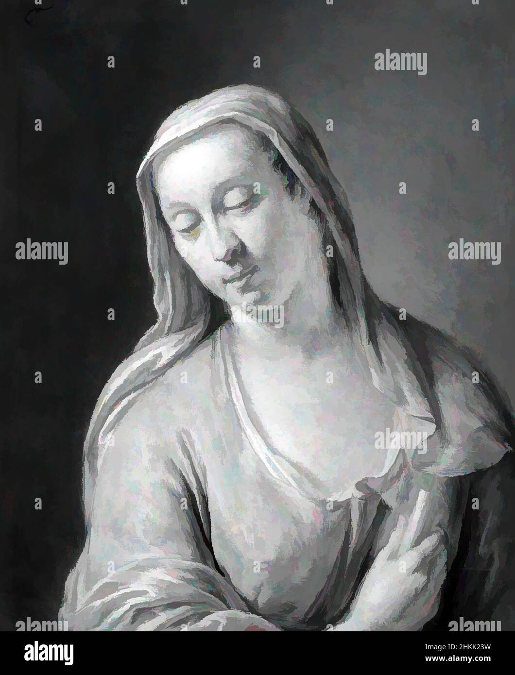 Art inspiré par Portrait d'une femme, huile sur panneau, 6 9/16 x 5 3/8 po., 16,7 x 13,7 cm, œuvres classiques modernisées par Artotop avec une touche de modernité. Formes, couleur et valeur, impact visuel accrocheur sur l'art émotions par la liberté d'œuvres d'art d'une manière contemporaine. Un message intemporel qui cherche une nouvelle direction créative. Artistes qui se tournent vers le support numérique et créent le NFT Artotop Banque D'Images