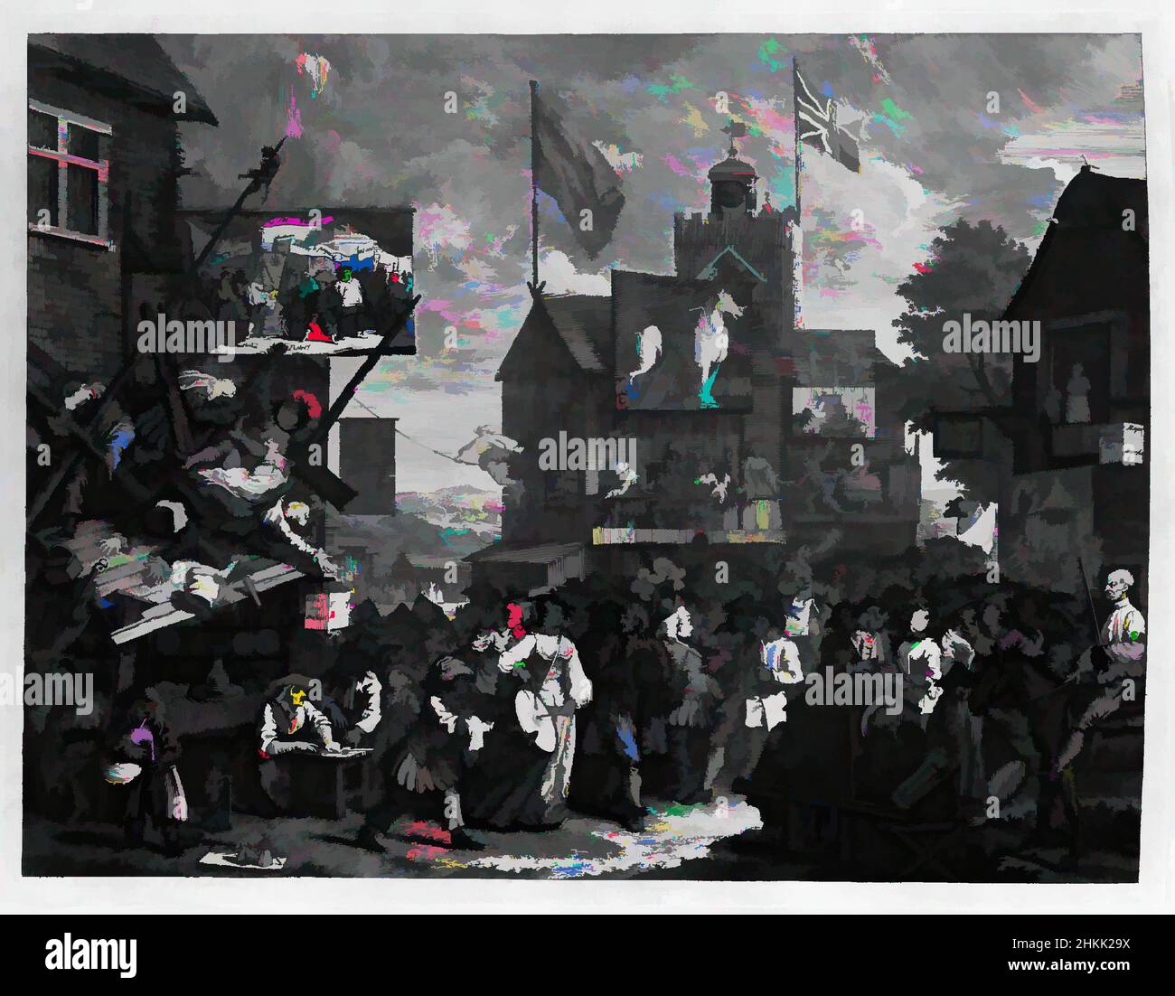 Art inspiré par la foire de Southwark, William Hogarth, britannique, 1697-1764, gravure, 1733, œuvres classiques modernisées par Artotop avec une touche de modernité. Formes, couleur et valeur, impact visuel accrocheur sur l'art émotions par la liberté d'œuvres d'art d'une manière contemporaine. Un message intemporel qui cherche une nouvelle direction créative. Artistes qui se tournent vers le support numérique et créent le NFT Artotop Banque D'Images