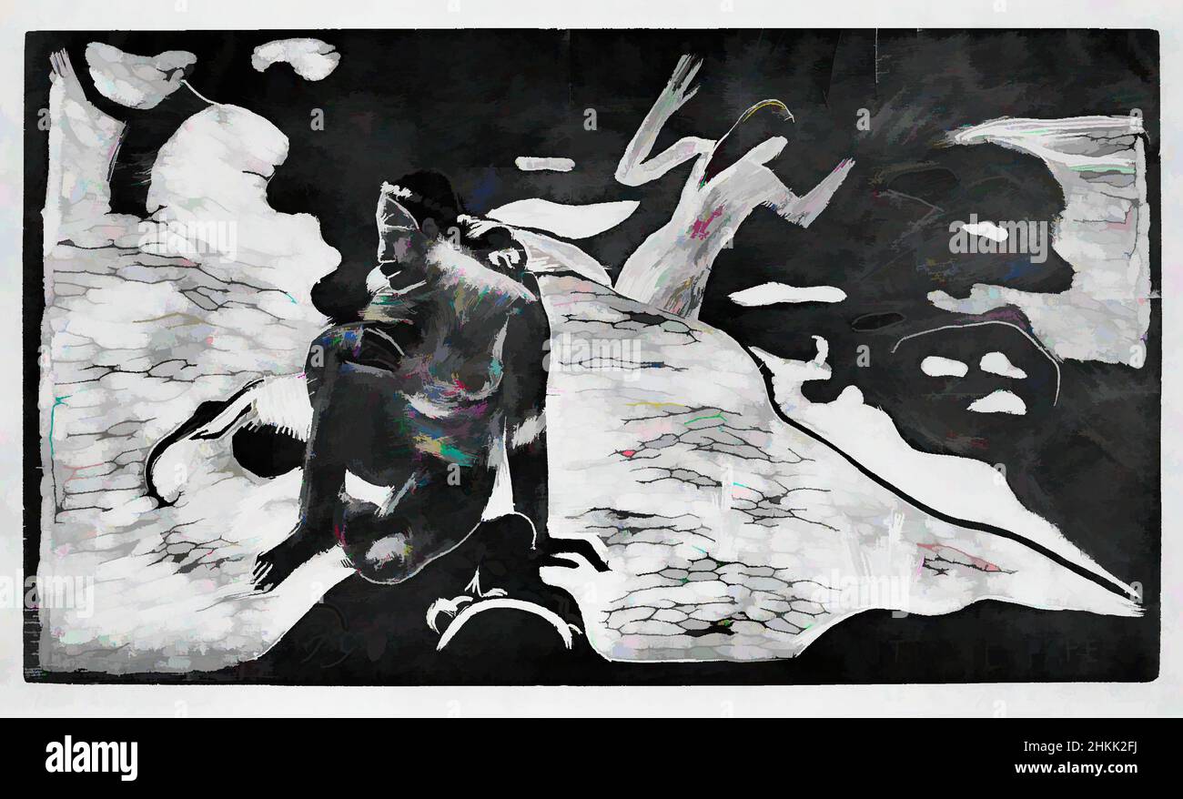 Art inspiré par Auti te Pape, femmes à la rivière, Noa Noa, Paul Gauguin, français, 1848-1903, Coupe de bois sur papier de Chine, sculpté hiver 1893-1894; imprimé 1921, image: 8 x 14 po., 20,3 x 35,6 cm, oeuvres classiques modernisées par Artotop avec une touche de modernité. Formes, couleur et valeur, impact visuel accrocheur sur l'art émotions par la liberté d'œuvres d'art d'une manière contemporaine. Un message intemporel qui cherche une nouvelle direction créative. Artistes qui se tournent vers le support numérique et créent le NFT Artotop Banque D'Images