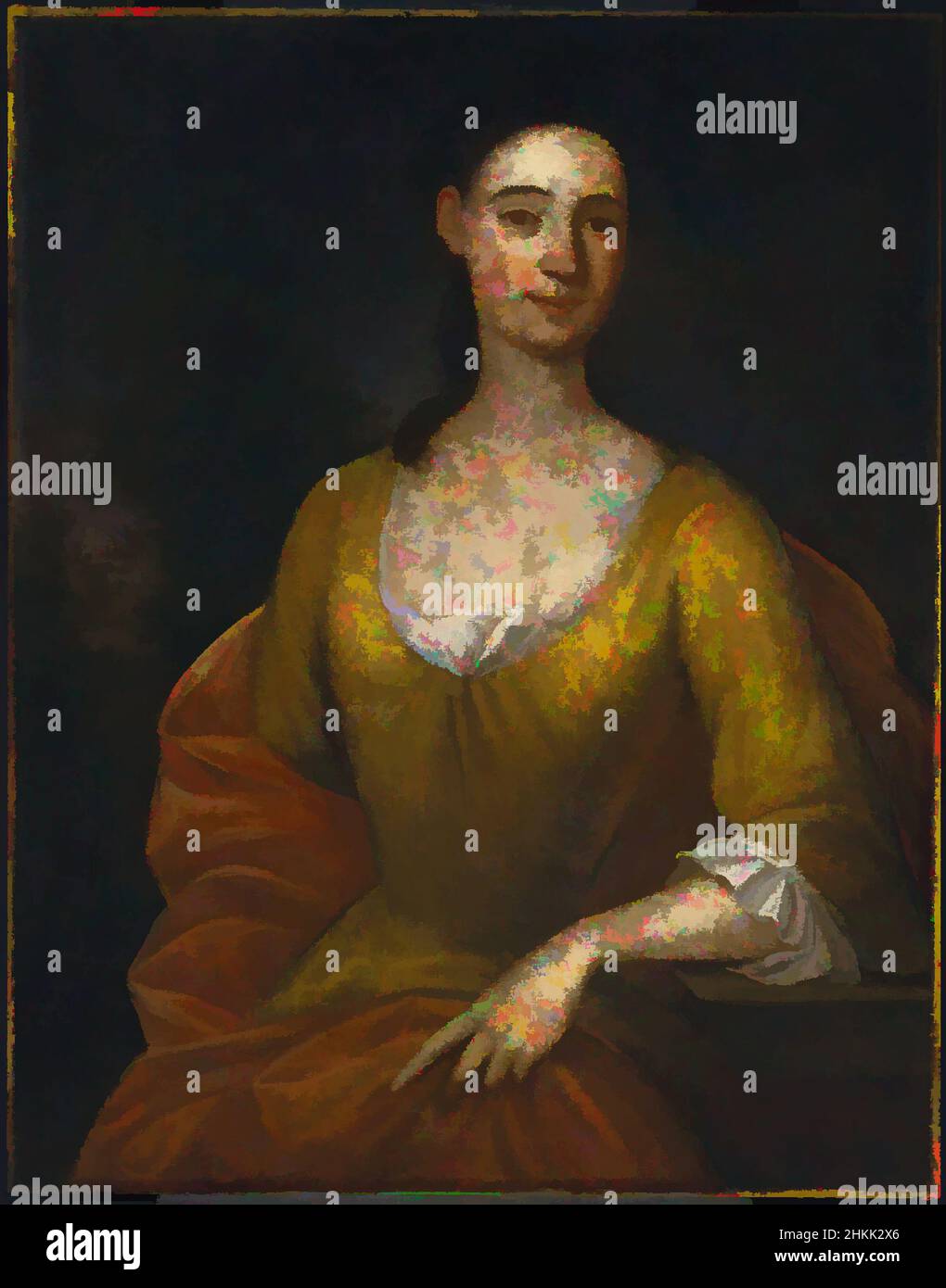 Art inspiré par Portrait d'une femme, peut-être Mme James [Hester Stanton Plaisté] Gooch, John Smithbert, américain, 1688-1751, huile sur toile, 1730, 35 9/16 x 27 11/16 po, 90,3 x 70,4 cm, colonial, anglais, peinture, personne, Portrait, assis, femme, oeuvres classiques modernisées par Artotop avec une touche de modernité. Formes, couleur et valeur, impact visuel accrocheur sur l'art émotions par la liberté d'œuvres d'art d'une manière contemporaine. Un message intemporel qui cherche une nouvelle direction créative. Artistes qui se tournent vers le support numérique et créent le NFT Artotop Banque D'Images