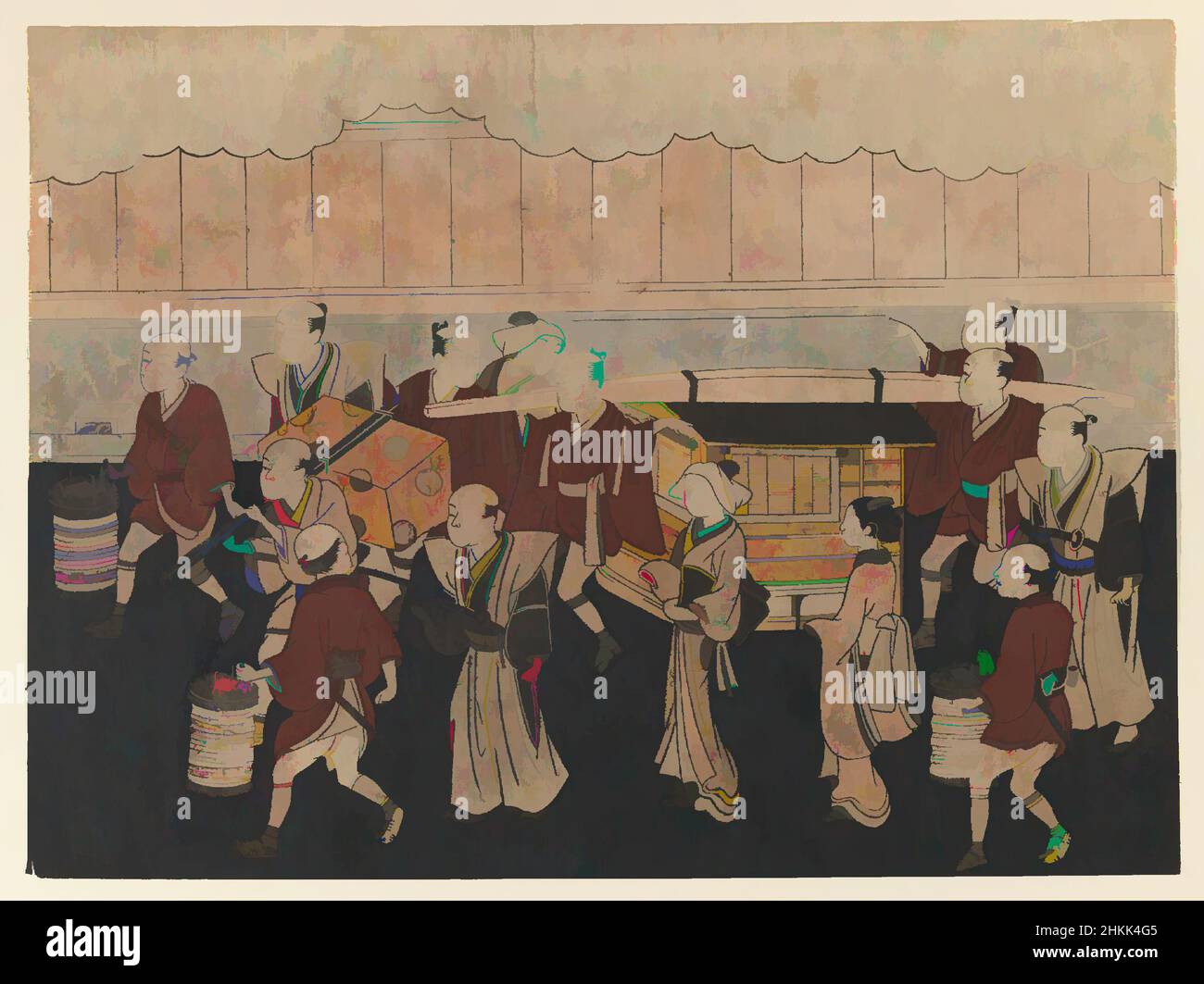 Art inspiré par le voyage de la mariée à la maison de son mari, des cérémonies du mariage, Suzuki Harunobu, japonais, 1724-1770, impression couleur sur papier, Japon, ca. 1768, période Edo, 8 1/16 x 10 7/8 po., 20,5 x 27,4 cm, anticipation, préposés, douanes, Harunobu, mariée japonaise, œuvres classiques modernisées par Artotop avec un peu de modernité. Formes, couleur et valeur, impact visuel accrocheur sur l'art émotions par la liberté d'œuvres d'art d'une manière contemporaine. Un message intemporel qui cherche une nouvelle direction créative. Artistes qui se tournent vers le support numérique et créent le NFT Artotop Banque D'Images