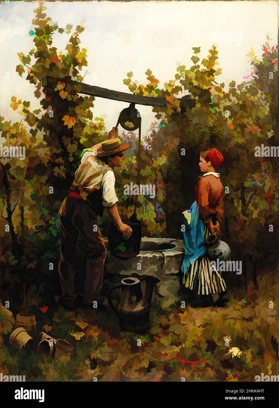 Art inspiré par The Well, Daniel Ridgway Knight, américain, 1839-1924, huile sur toile, 1880, 39 5/16 x 28 15/16 po, 99,9 x 73,5 cm, 1880, chiffres, fleur, pot à fleurs, Chevalier, paysage, huile sur toile, peinture, eau, Arrosoir, Eh bien, oeuvres classiques modernisées par Artotop avec une touche de modernité. Formes, couleur et valeur, impact visuel accrocheur sur l'art émotions par la liberté d'œuvres d'art d'une manière contemporaine. Un message intemporel qui cherche une nouvelle direction créative. Artistes qui se tournent vers le support numérique et créent le NFT Artotop Banque D'Images