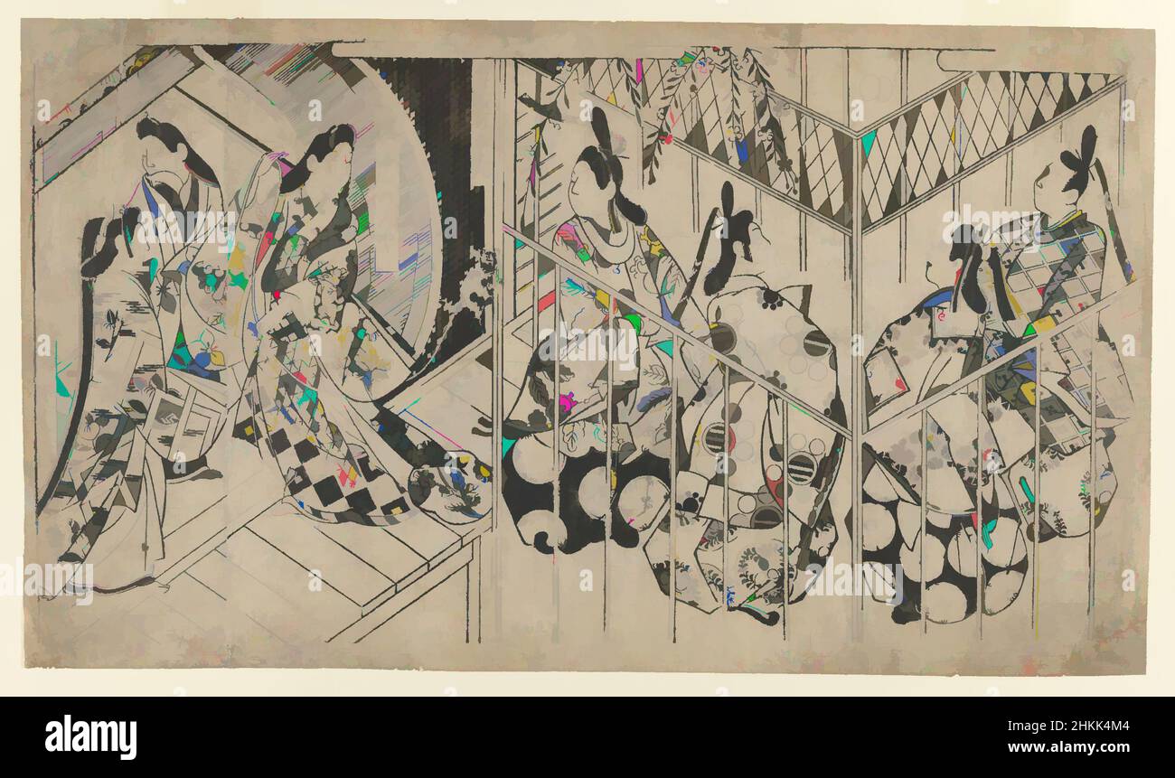 Art inspiré par l'illustration de Genji Monogatari, Sugimura Jihei, japonais, active ca. 1681-1703, Woodblock Print, Japon, 1688-1704, période Edo, Genroku Era, 12 1/4 x 21 3/4 po., 31,1 x 55,2 cm, œuvres classiques modernisées par Artotop avec une touche de modernité. Formes, couleur et valeur, impact visuel accrocheur sur l'art émotions par la liberté d'œuvres d'art d'une manière contemporaine. Un message intemporel qui cherche une nouvelle direction créative. Artistes qui se tournent vers le support numérique et créent le NFT Artotop Banque D'Images