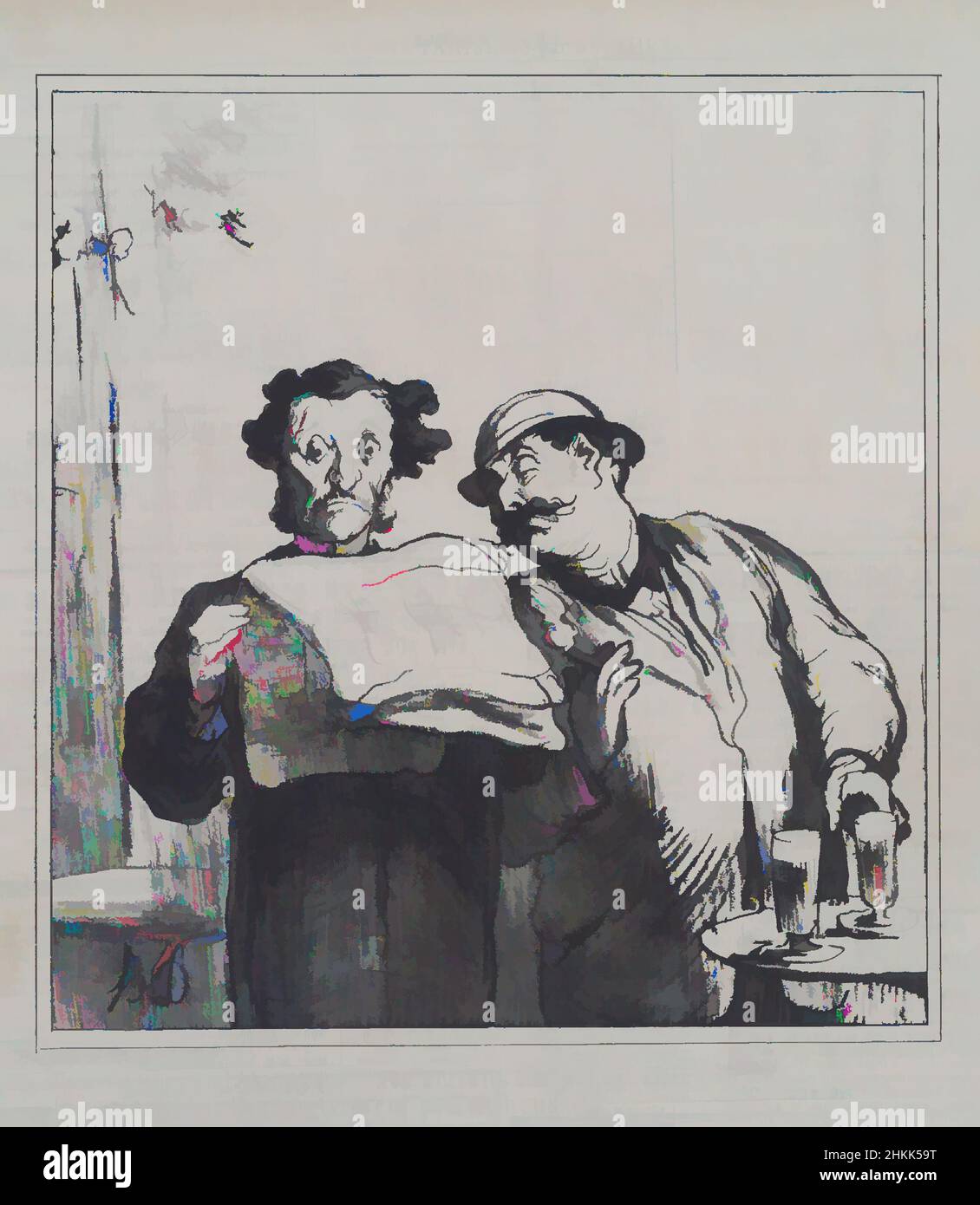 Art inspiré par vois le cours de la Bourse..., Honoré Daumier, Français, 1808-1879, Lithographie sur papier journal, 21 juillet 1865, feuille: 11 1/4 x 10 5/16 po., 28,6 x 26,2 cm, œuvres classiques modernisées par Artotop avec une touche de modernité. Formes, couleur et valeur, impact visuel accrocheur sur l'art émotions par la liberté d'œuvres d'art d'une manière contemporaine. Un message intemporel qui cherche une nouvelle direction créative. Artistes qui se tournent vers le support numérique et créent le NFT Artotop Banque D'Images