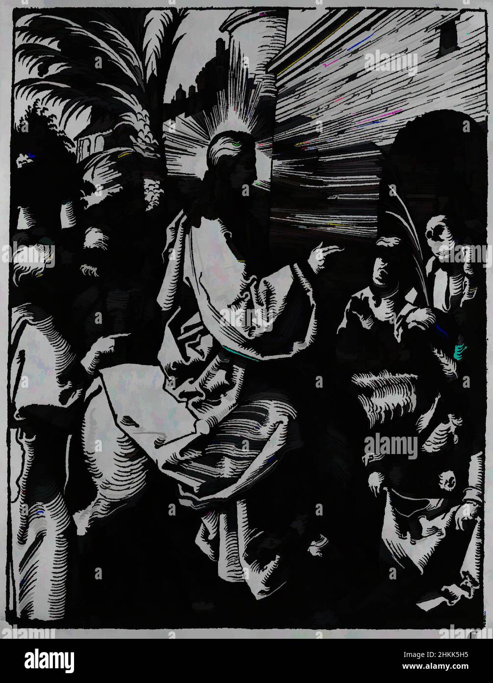 Art inspiré par l'entrée du Christ à Jérusalem, la petite passion, Albrecht Dürer, allemand, 1471-1528, Coupe de bois sur papier couté, Allemagne, 1509-1511; édition de 1511, feuille: 5 3/16 x 4 1/16 po., 13,2 x 10,3 cm, arrivée, bénédiction, christ, Durer, entrée, sainte, cheval, jérusalem, jésus, messiah, œuvres classiques modernisées par Artotop avec un peu de modernité. Formes, couleur et valeur, impact visuel accrocheur sur l'art émotions par la liberté d'œuvres d'art d'une manière contemporaine. Un message intemporel qui cherche une nouvelle direction créative. Artistes qui se tournent vers le support numérique et créent le NFT Artotop Banque D'Images