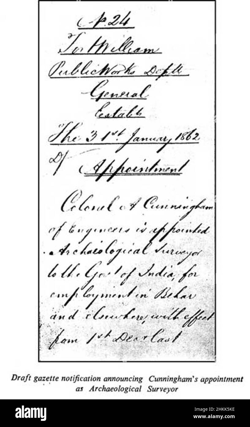 Lettre datée du 31 janvier 1862, nommant Cunningham comme arpenteur général Banque D'Images