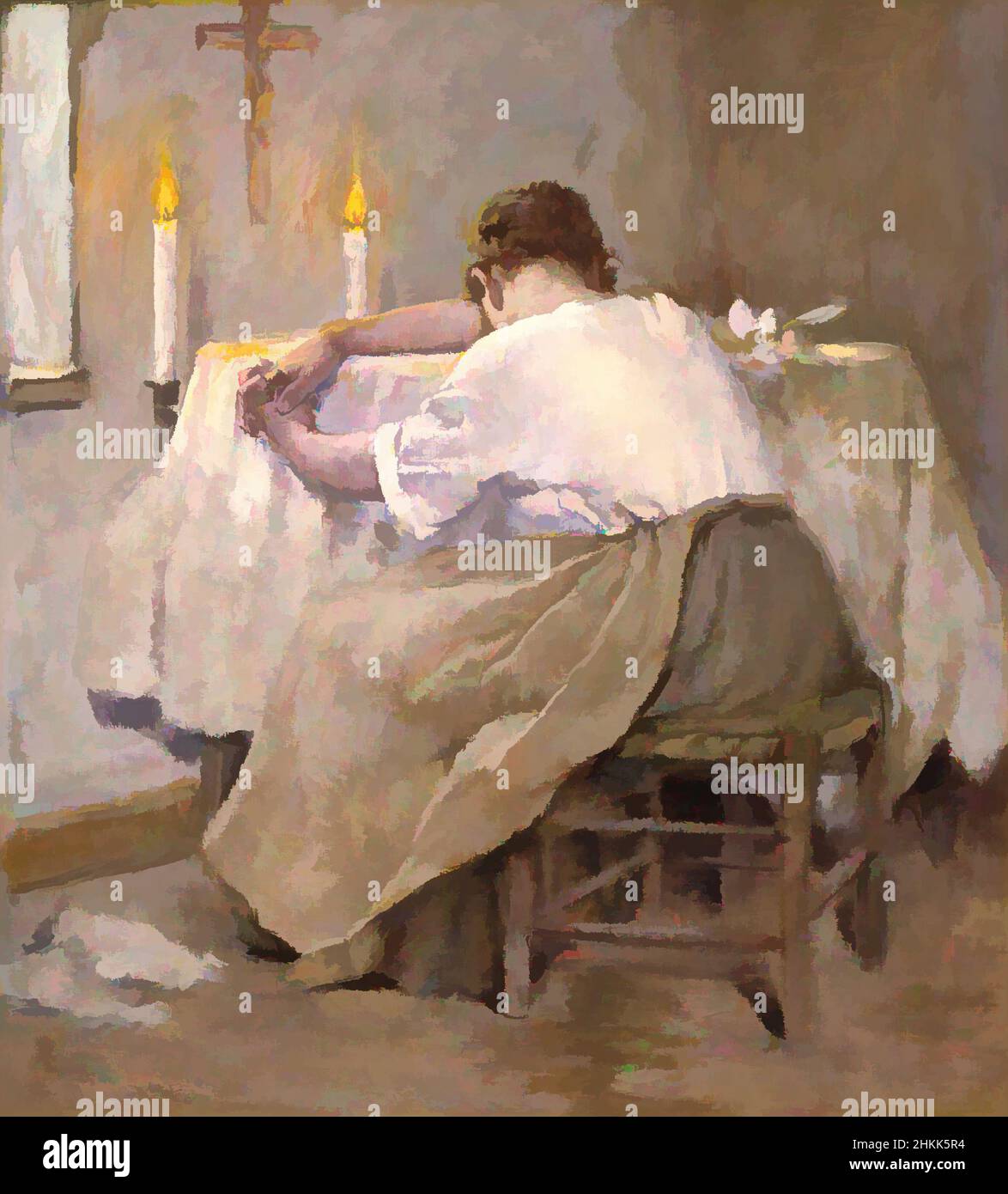 Art inspiré par son premier né, Robert Reid, américain, 1862-1929, huile sur toile, 1888, 37 x 33 5/8 po, 94 x 85,4 cm, 1888, American, American art, American Painting, tablier, bébé, bougies, enfant, berceau, croix, crucifix, pleurs, mort, femme, figure, nourrisson, intérieur, mère, deuil, Œuvres classiques modernisées par Artotop avec une touche de modernité. Formes, couleur et valeur, impact visuel accrocheur sur l'art émotions par la liberté d'œuvres d'art d'une manière contemporaine. Un message intemporel qui cherche une nouvelle direction créative. Artistes qui se tournent vers le support numérique et créent le NFT Artotop Banque D'Images