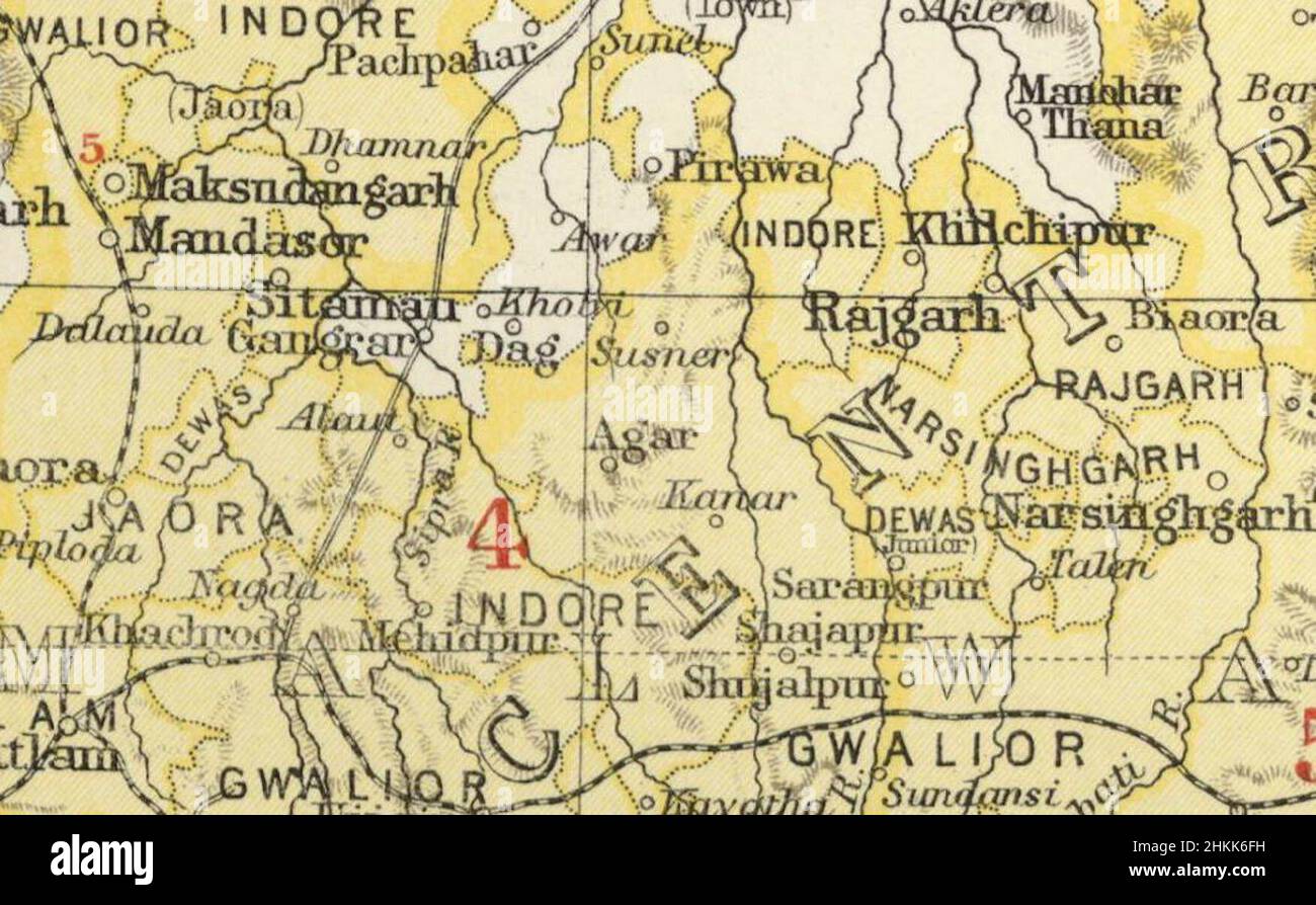 1909 Section carte du pavillon impérial de l'Inde Centrale de l'Inde Banque D'Images
