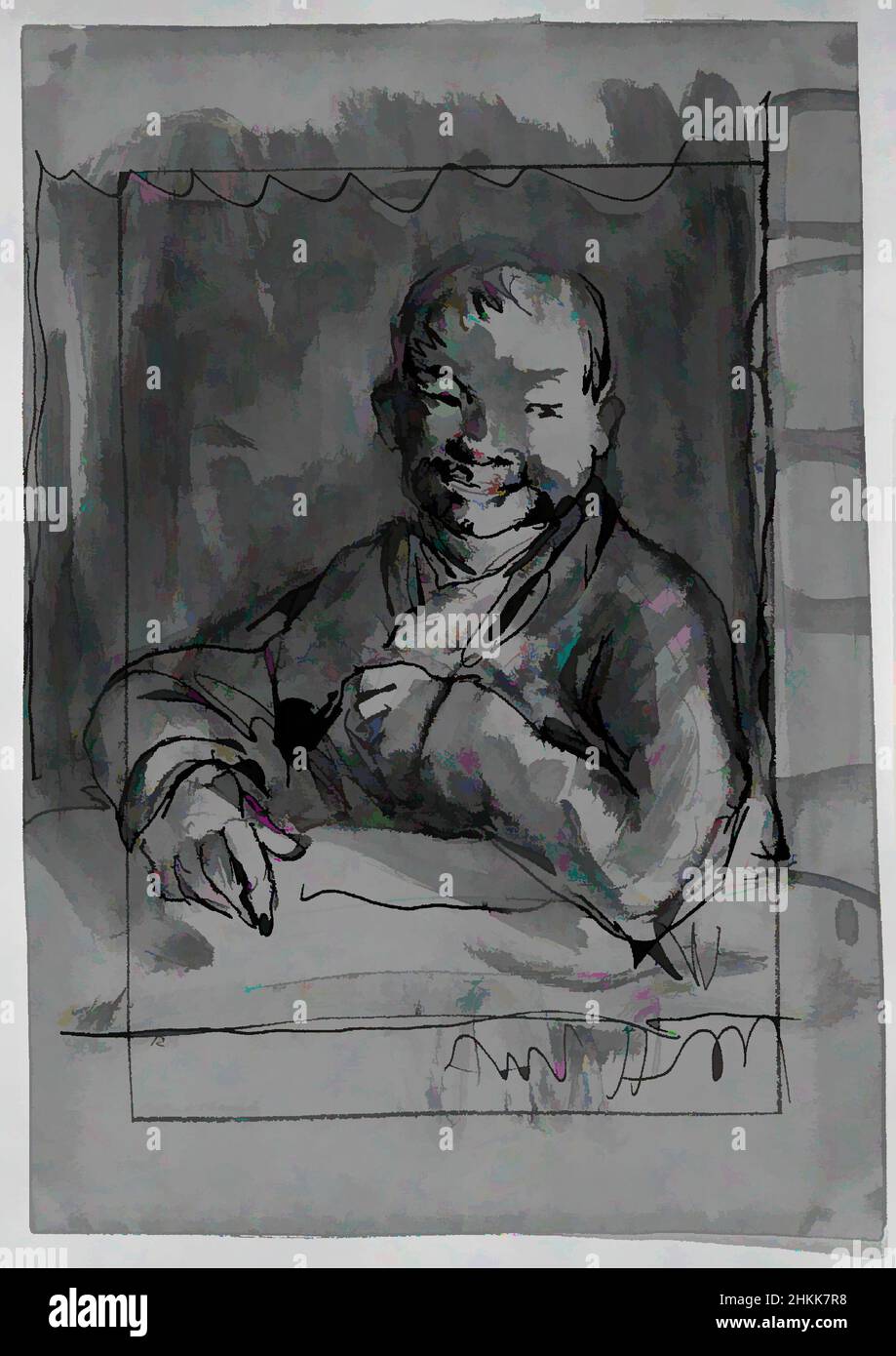 Art inspiré par la longueur du buste esquisse de l'homme penchant sur Ledge, Robert Henri, américain, 1865-1929, Graphite, Encre et lavage sur papier, s.d., feuille: 8 9/16 x 5 7/8 po., 21,7 x 14,9 cm, œuvres classiques modernisées par Artotop avec une touche de modernité. Formes, couleur et valeur, impact visuel accrocheur sur l'art émotions par la liberté d'œuvres d'art d'une manière contemporaine. Un message intemporel qui cherche une nouvelle direction créative. Artistes qui se tournent vers le support numérique et créent le NFT Artotop Banque D'Images