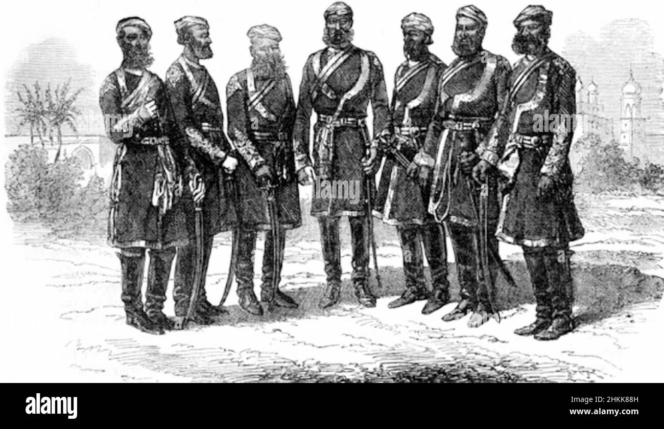 Officiers autochtones de l'armée de Bombay en uniforme, 1818 Banque D'Images