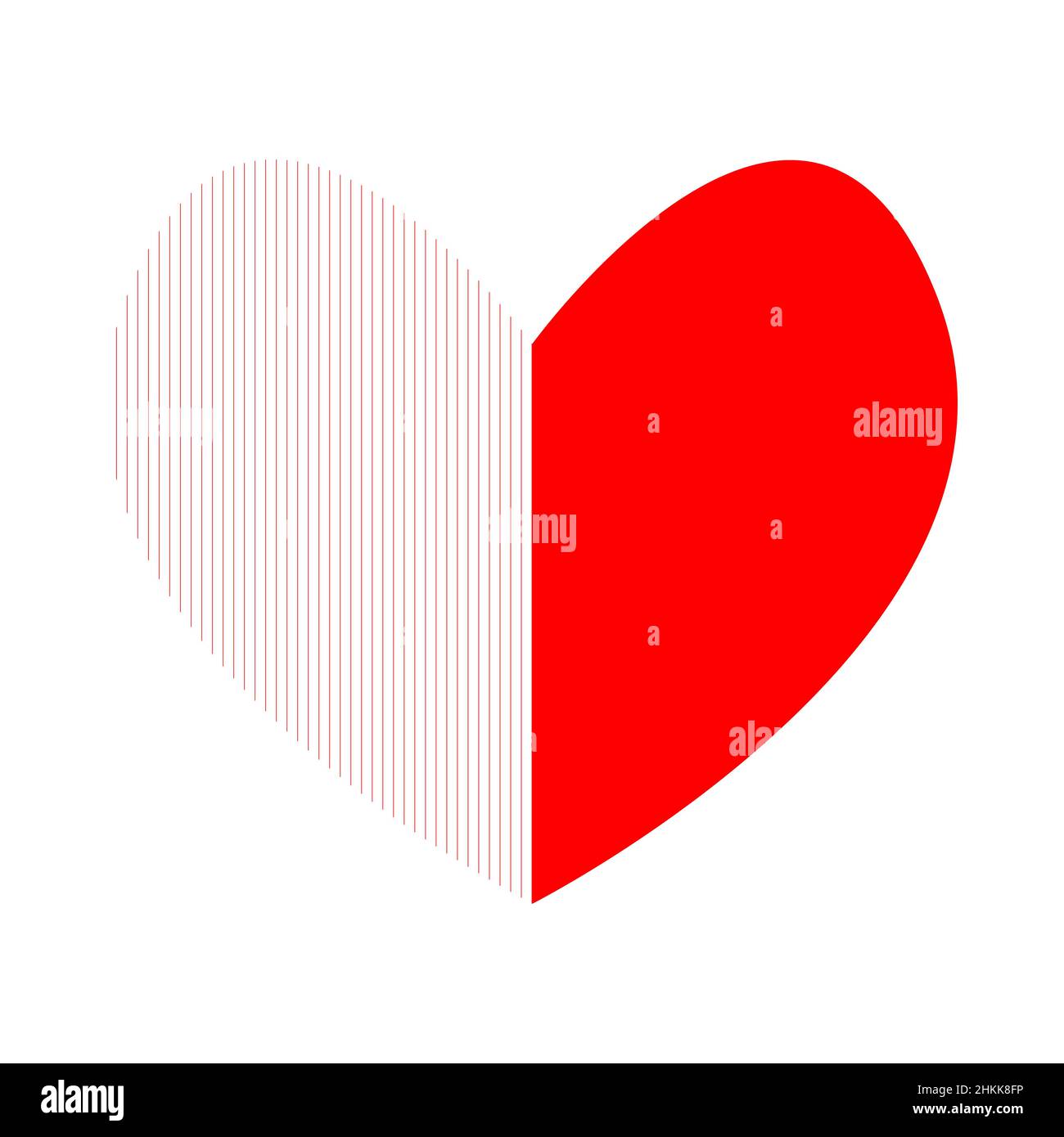 Deux cœurs se sont joints et sont devenus un cœur.Côté droit rouge fixe.Partie gauche ombrée avec lignes verticales rouges.Symbolise l'amour - terrestre et lourde Illustration de Vecteur