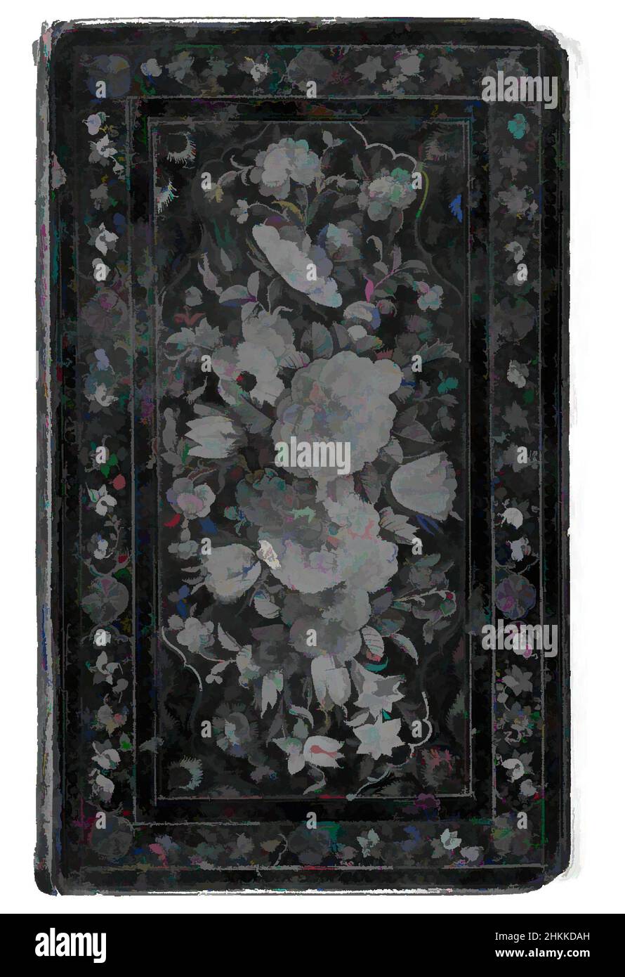 Art inspiré par la reliure de livres, laque, maché de papier, mi-19th siècle, Safavide, Qajar, 4 3/4 x 8 1/8 po., 12,1 x 20,6 cm, Iran, Moyen-Orient, Perse, œuvres classiques modernisées par Artotop avec une touche de modernité. Formes, couleur et valeur, impact visuel accrocheur sur l'art émotions par la liberté d'œuvres d'art d'une manière contemporaine. Un message intemporel qui cherche une nouvelle direction créative. Artistes qui se tournent vers le support numérique et créent le NFT Artotop Banque D'Images