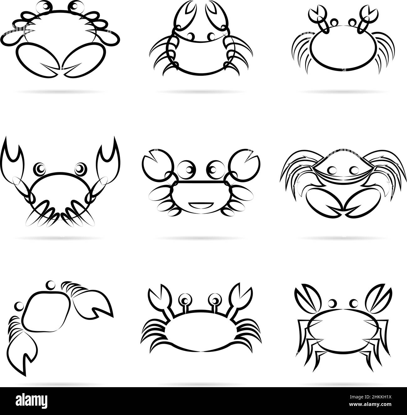Ensemble d'icônes de crabe vectoriel sur fond blanc.Illustration vectorielle superposée facile à modifier. Illustration de Vecteur