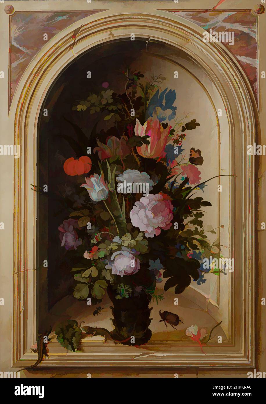 Art inspiré par vase de fleurs dans une niche en pierre, Roelant Savery, 1615, oeuvres classiques modernisées par Artotop avec une touche de modernité. Formes, couleur et valeur, impact visuel accrocheur sur l'art émotions par la liberté d'œuvres d'art d'une manière contemporaine. Un message intemporel qui cherche une nouvelle direction créative. Artistes qui se tournent vers le support numérique et créent le NFT Artotop Banque D'Images