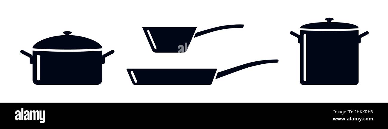 Symboles pot et poêle équipement de cuisine vecteur illustration ensemble d'icônes Illustration de Vecteur