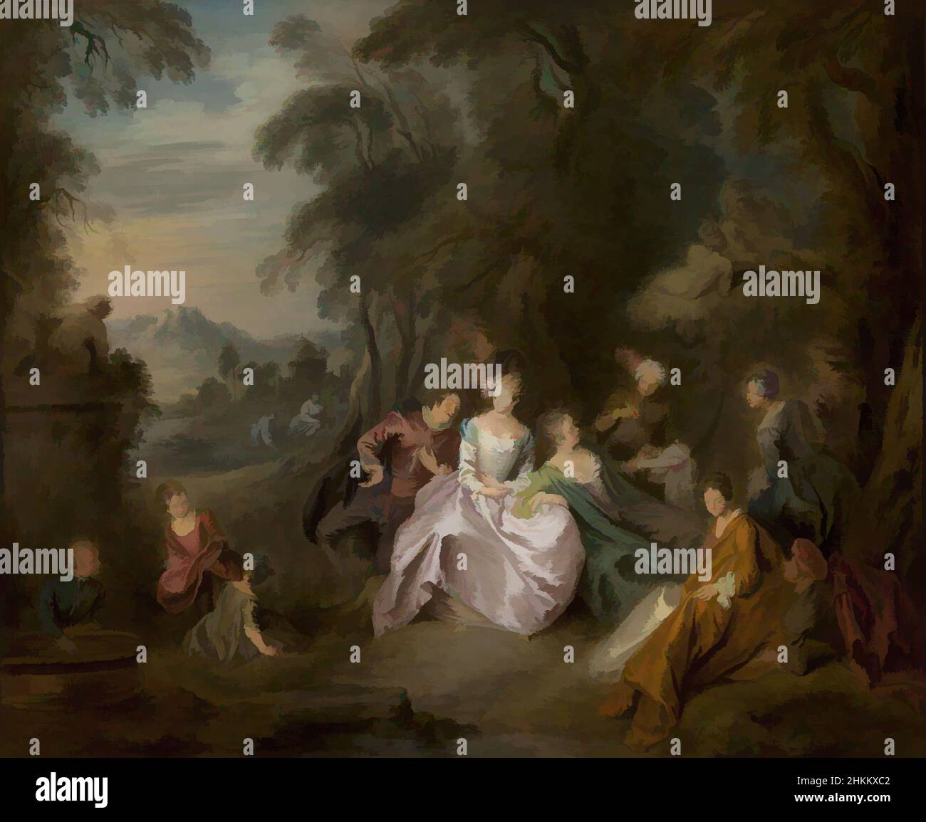 Art inspiré par la pose dans un parc, Jean-Baptiste Joseph Pater, français, 1695-1736, vers 1730, Huile sur toile, fabriquée en France, Europe, peintures, 21 1/2 x 25 7/8 po. (54,6 x 65,7 cm, œuvres classiques modernisées par Artotop avec une touche de modernité. Formes, couleur et valeur, impact visuel accrocheur sur l'art émotions par la liberté d'œuvres d'art d'une manière contemporaine. Un message intemporel qui cherche une nouvelle direction créative. Artistes qui se tournent vers le support numérique et créent le NFT Artotop Banque D'Images