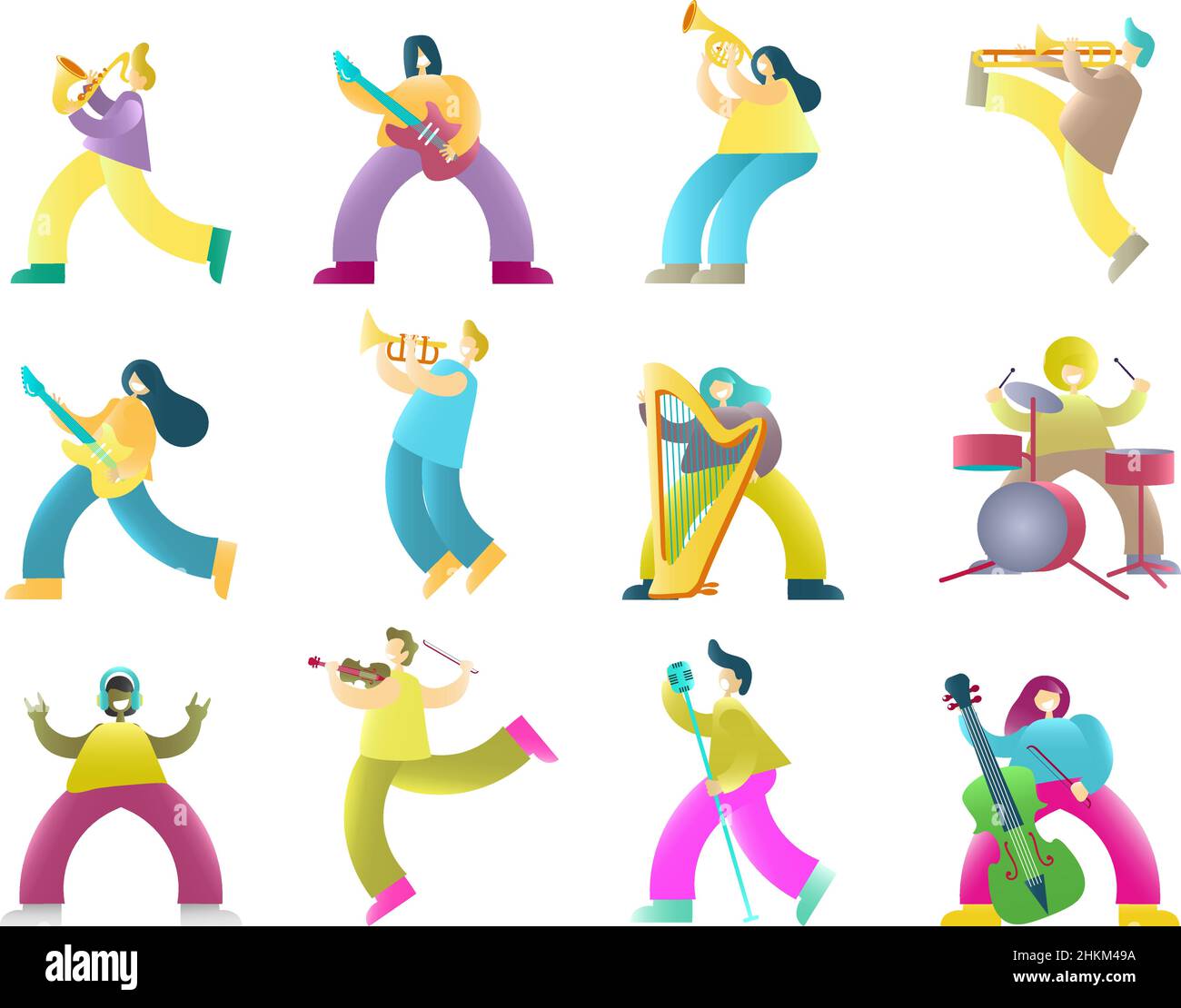 Les musiciens colorent les personnages de dessin animé, illustration vectorielle isolée Illustration de Vecteur