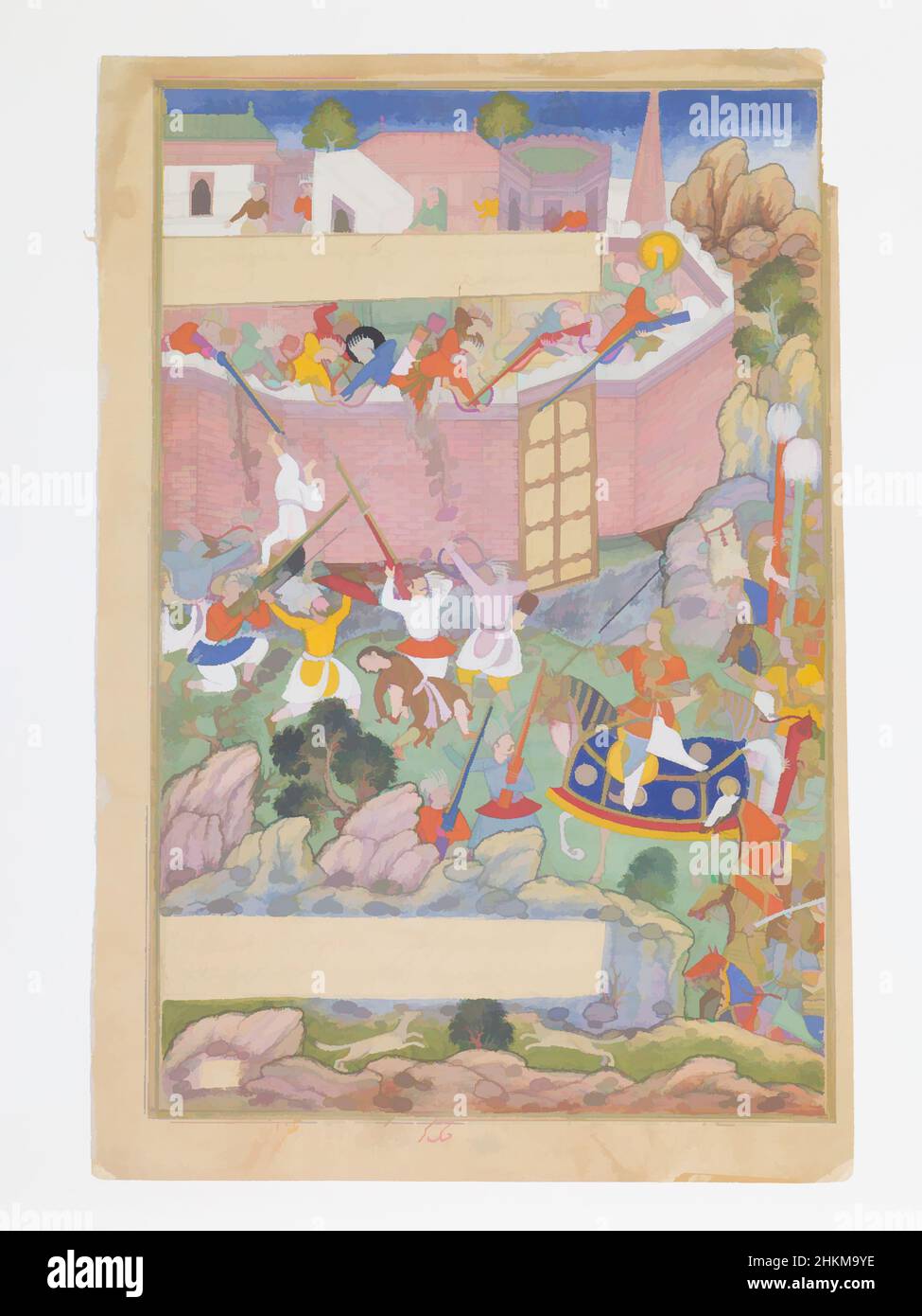 Art inspiré par Siege de Bagdad, folio d'un manuscrit illuminé de l'Histoire de Gengis Khan, Khem Karan, Indien, actif c.1580-c.1605, Indien, Période Mughal, 1526-1858, règne d'Akbar, Mughal, régna 1556-1605, 1596, encre, aquarelle opaque, or sur papier, fait à Lahore, oeuvres classiques modernisées par Artotop avec une touche de modernité. Formes, couleur et valeur, impact visuel accrocheur sur l'art émotions par la liberté d'œuvres d'art d'une manière contemporaine. Un message intemporel qui cherche une nouvelle direction créative. Artistes qui se tournent vers le support numérique et créent le NFT Artotop Banque D'Images