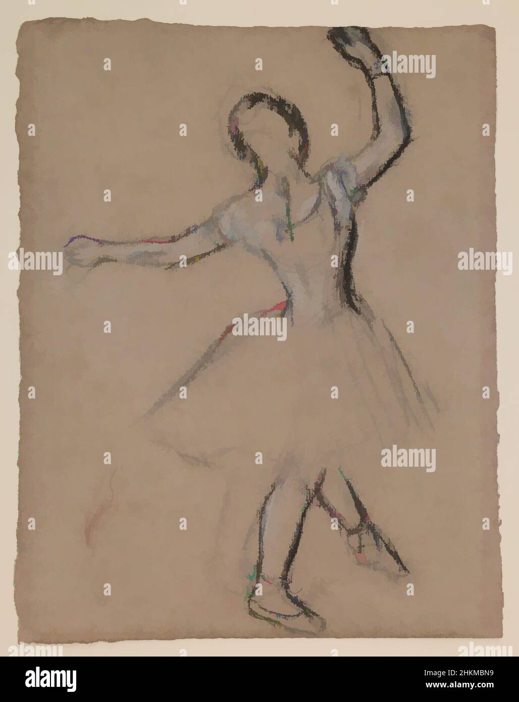 Art inspiré par Dancer sur scène et en mouvement, Edgar Degas, français, 1834-1917, c.1880-85, Craie fabriquée en blanc, noir et rouge, fabriquée en France, Europe, dessins et aquarelles, feuille (irrégulière) : 11 3/4 x 9 1/8 po. (29,8 x 23,2 cm, œuvres classiques modernisées par Artotop avec une touche de modernité. Formes, couleur et valeur, impact visuel accrocheur sur l'art émotions par la liberté d'œuvres d'art d'une manière contemporaine. Un message intemporel qui cherche une nouvelle direction créative. Artistes qui se tournent vers le support numérique et créent le NFT Artotop Banque D'Images