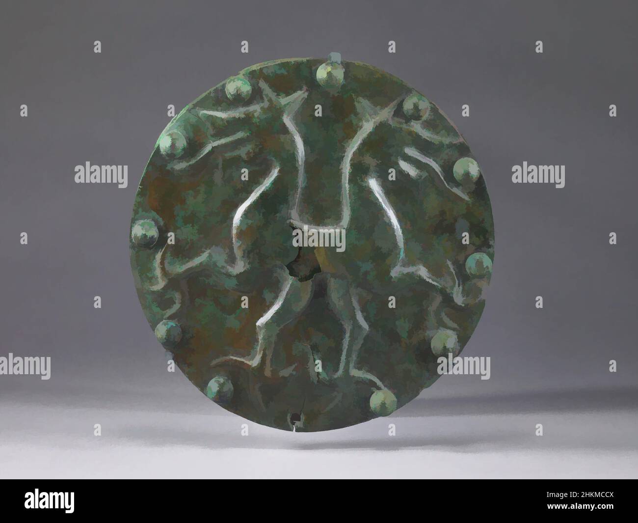 Art inspiré par Disc for Armor, Chest or Back plate, Italic, Orientalisation Period, v. 7th-v.164 BC, 6th-début du siècle BC, Bronze, Italie, Europe, Arms & Armor, métal, diamètre : 9 po. (22,9 cm, œuvres classiques modernisées par Artotop avec une touche de modernité. Formes, couleur et valeur, impact visuel accrocheur sur l'art émotions par la liberté d'œuvres d'art d'une manière contemporaine. Un message intemporel qui cherche une nouvelle direction créative. Artistes qui se tournent vers le support numérique et créent le NFT Artotop Banque D'Images