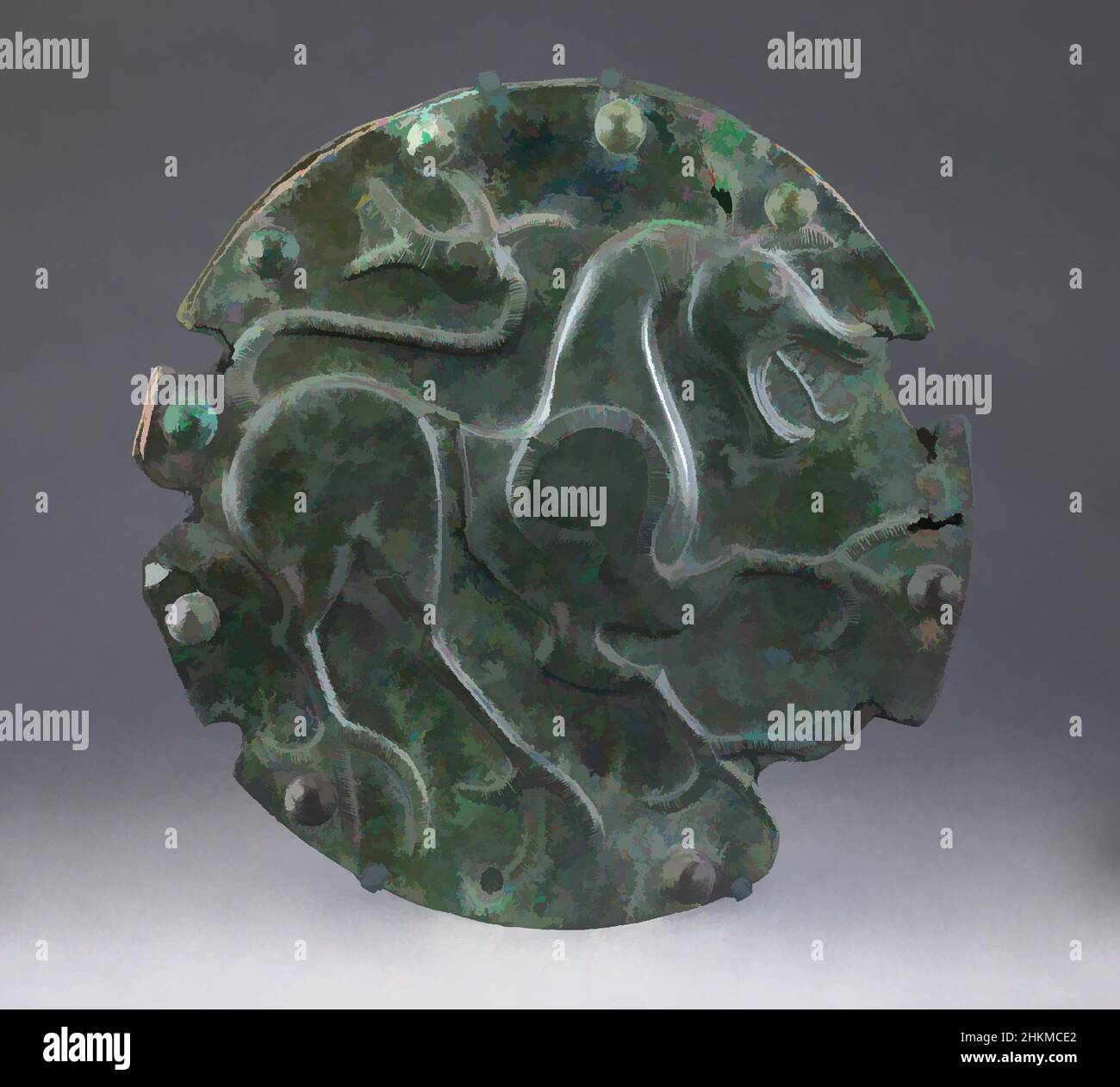 Art inspiré par Disc for Armor, Chest or Back plate, Italic, Orientalisation Period, v. 7th-v.164 BC, 6th-début du siècle BC, Bronze, Italie, Europe, Arms & Armor, métal, diamètre : 9 3/4 po. (24,8 cm, œuvres classiques modernisées par Artotop avec une touche de modernité. Formes, couleur et valeur, impact visuel accrocheur sur l'art émotions par la liberté d'œuvres d'art d'une manière contemporaine. Un message intemporel qui cherche une nouvelle direction créative. Artistes qui se tournent vers le support numérique et créent le NFT Artotop Banque D'Images