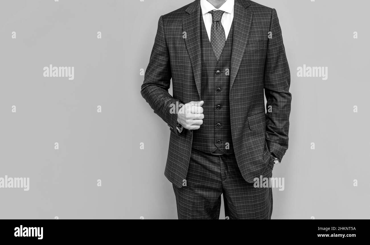 homme d'affaires confiant en costume d'entreprise, espace de copie, mode formelle Banque D'Images