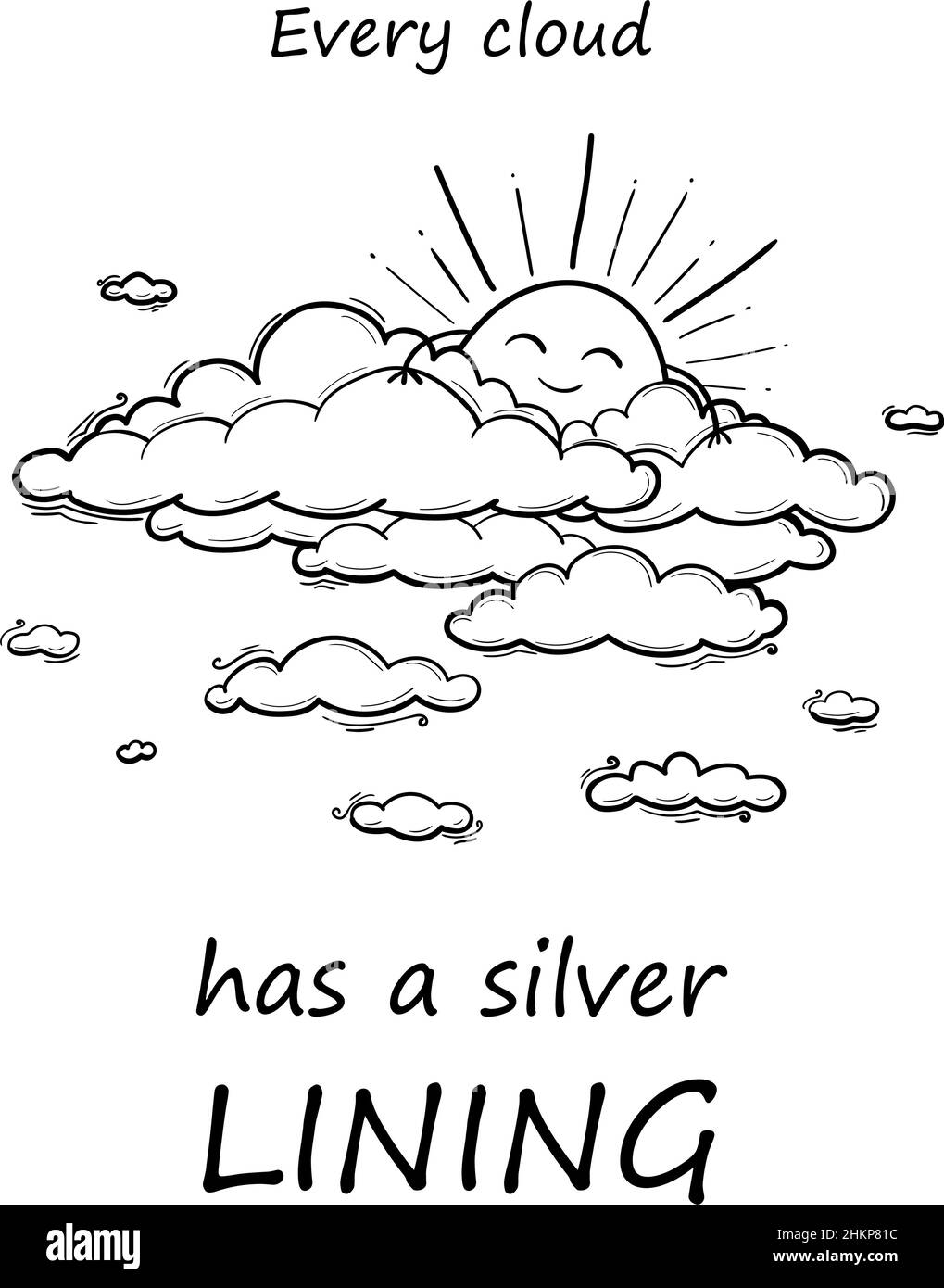 Dessin pour enfants Sun and Cloud pour la pépinière dans un style de dessin animé.Illustration vectorielle isolée sur blanc Illustration de Vecteur