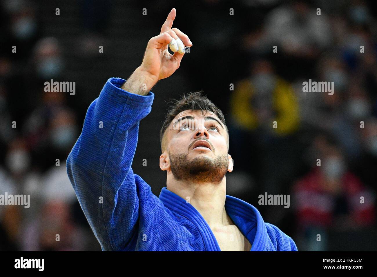 Fabio Basile d'Italie, -73 kg pour hommes, participe et fête lors du Grand Chelem 2022 de Paris, IJF World Judo Tour le 5 février 2022 à l'Accor Arena de Paris, France - photo Victor Joly / DPPI Banque D'Images