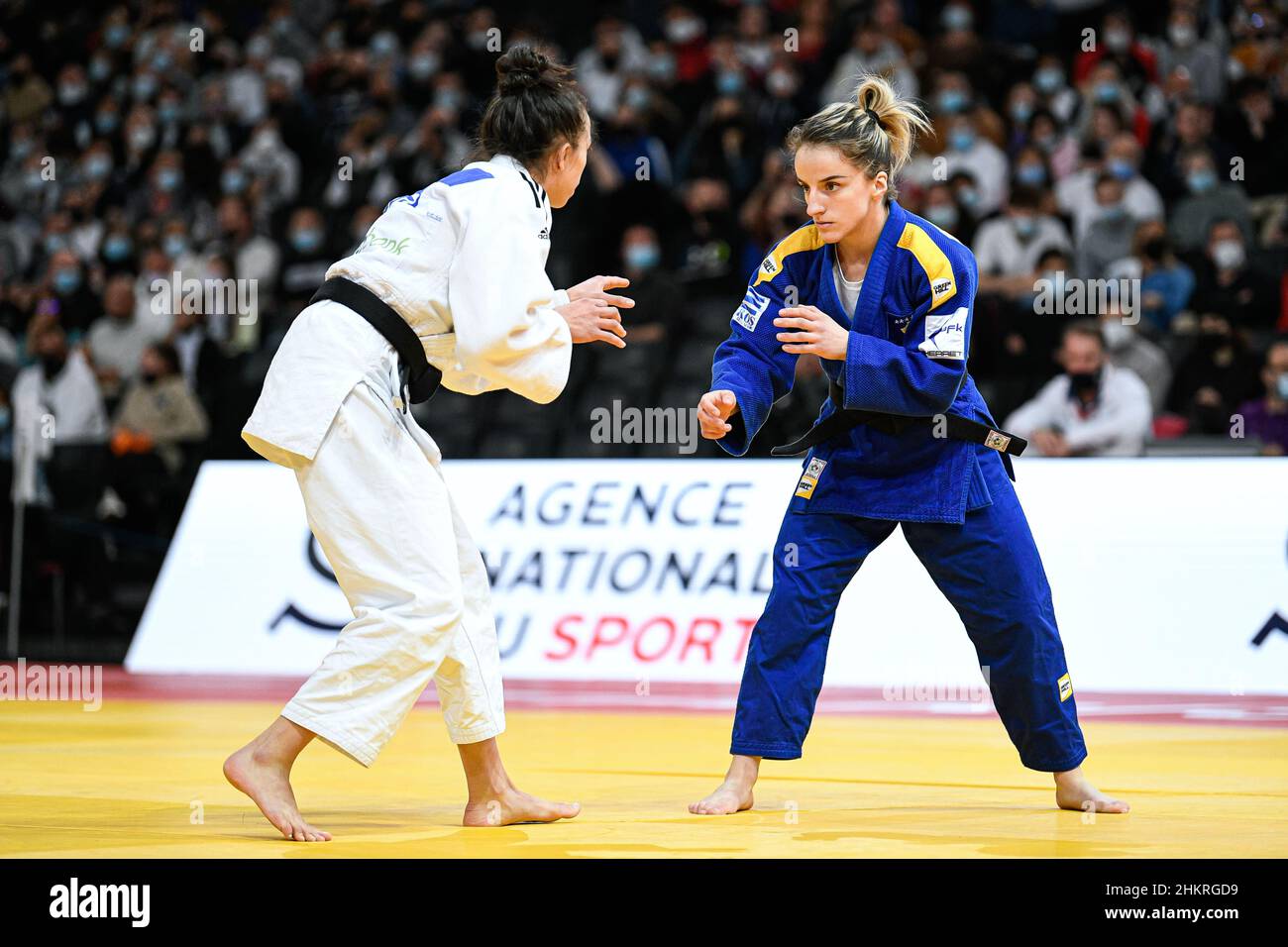 -52 kg de femmes, Distria Krasniqi du Kosovo participe à la tournée mondiale du judo de Paris Grand Chelem 2022, IJF le 5 février 2022 à l'Accor Arena de Paris, France - photo Victor Joly / DPPI Banque D'Images