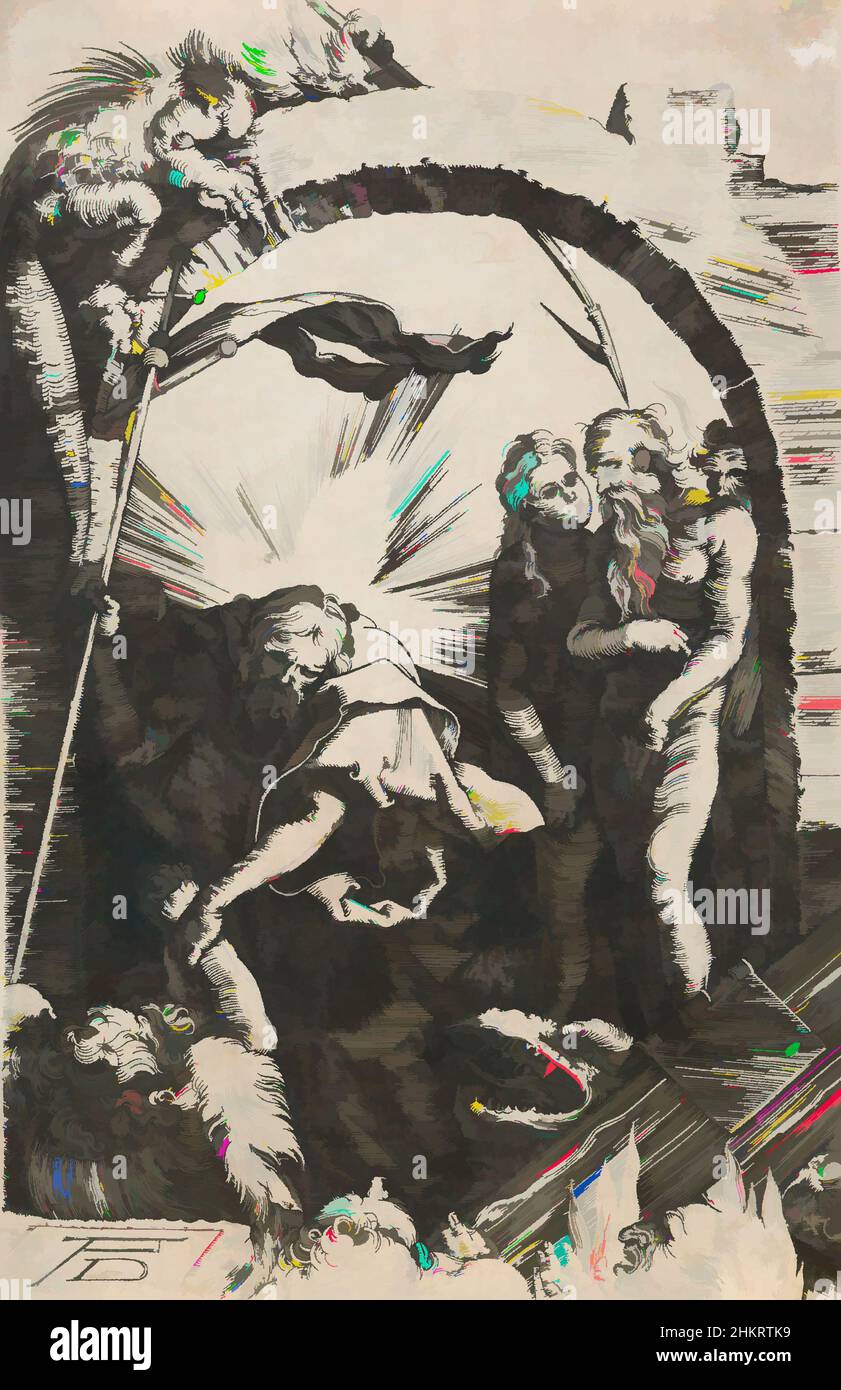 Art inspiré par la harme de l'Enfer. (Copie inversée après le 'haravan de l'Enfer' d'Albrecht Dürer de 'la passion gravée'.), Unknown, graveur (graveur), après 1512, gravure, La passion gravée (1507-1512) est l'une des quatre grandes séries d'estampes religieuses réalisées par Albrecht Dürer, et, les œuvres classiques modernisées par Artotop avec un peu de modernité. Formes, couleur et valeur, impact visuel accrocheur sur l'art émotions par la liberté d'œuvres d'art d'une manière contemporaine. Un message intemporel qui cherche une nouvelle direction créative. Artistes qui se tournent vers le support numérique et créent le NFT Artotop Banque D'Images