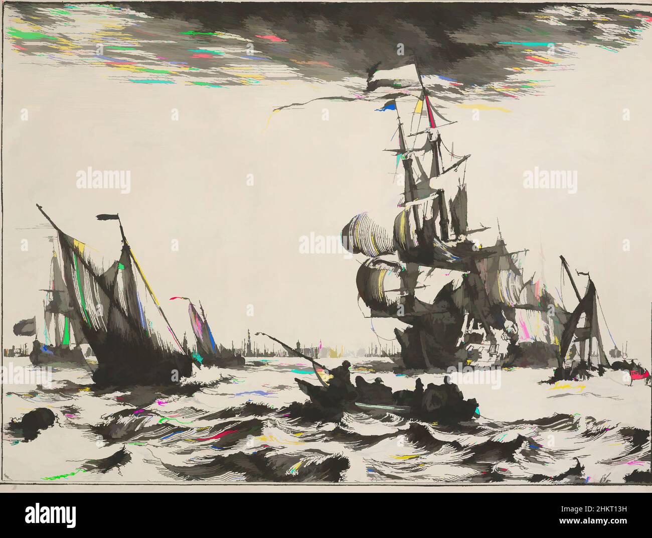 Art inspiré par les marins avec vue sur l'IJ et Amsterdam, Rotterdam, Katwijk, etc sans titre., Ludolf Bakhuizen l'ancien, artiste, 1701, pays-Bas, gravure, Ludolf Bakhuizen (1630-1708) est un peintre, dessinateur, calligraphe et graveur hollandais d'origine allemande. Il était le principal, les œuvres classiques modernisées par Artotop avec un peu de modernité. Formes, couleur et valeur, impact visuel accrocheur sur l'art émotions par la liberté d'œuvres d'art d'une manière contemporaine. Un message intemporel qui cherche une nouvelle direction créative. Artistes qui se tournent vers le support numérique et créent le NFT Artotop Banque D'Images