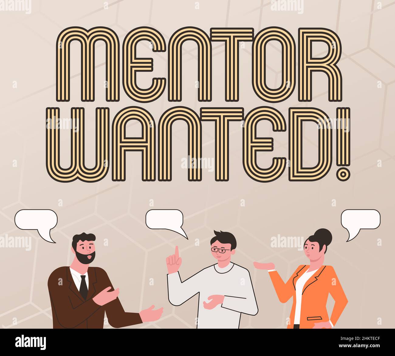 Affiche indiquant Mentor Wanted. Vitrine d'affaires trouver quelqu'un qui peut se guider pour atteindre le succès partenaires discutant construire nouveau merveilleux Banque D'Images