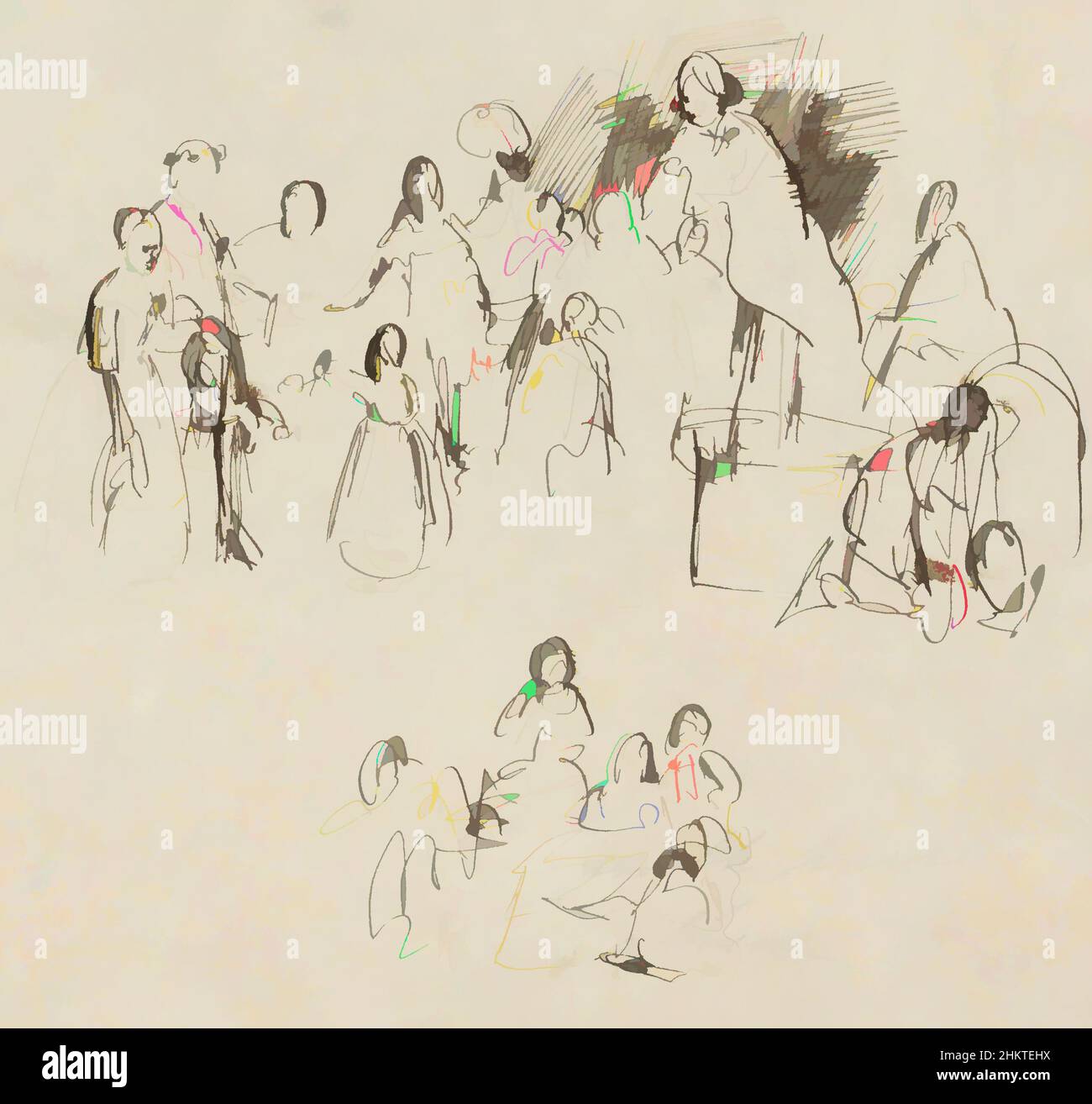 Art inspiré par deux groupes d'hommes, de femmes et d'enfants, les œuvres classiques modernisées par Artotop avec une touche de modernité. Formes, couleur et valeur, impact visuel accrocheur sur l'art émotions par la liberté d'œuvres d'art d'une manière contemporaine. Un message intemporel qui cherche une nouvelle direction créative. Artistes qui se tournent vers le support numérique et créent le NFT Artotop Banque D'Images
