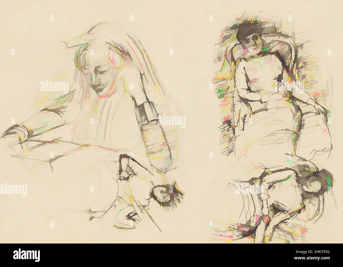 Art inspiré par quatre études de femmes, assis et lu, les œuvres classiques modernisées par Artotop avec un peu de modernité. Formes, couleur et valeur, impact visuel accrocheur sur l'art émotions par la liberté d'œuvres d'art d'une manière contemporaine. Un message intemporel qui cherche une nouvelle direction créative. Artistes qui se tournent vers le support numérique et créent le NFT Artotop Banque D'Images