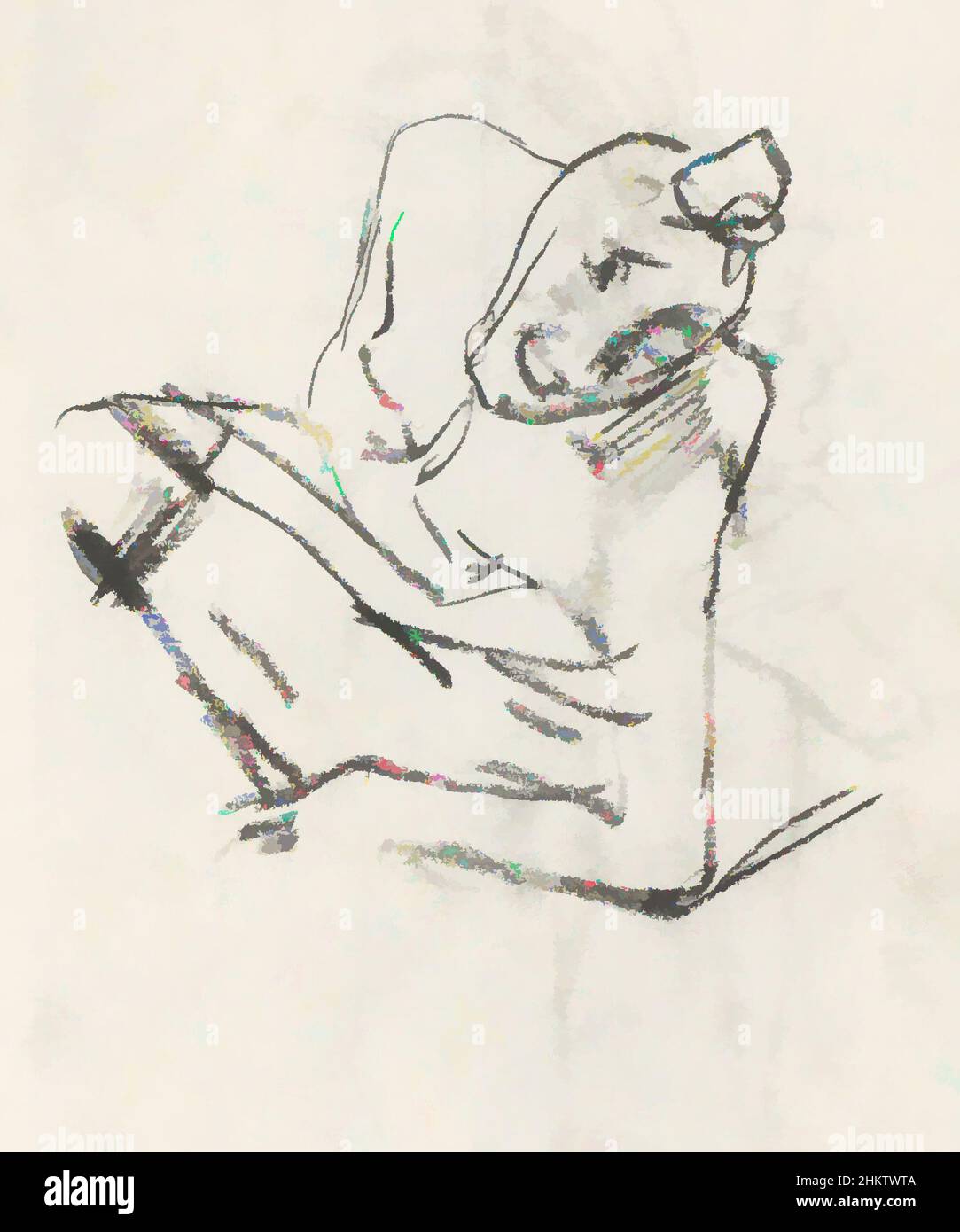Art inspiré par la figure assise, les œuvres classiques modernisées par Artotop avec une touche de modernité. Formes, couleur et valeur, impact visuel accrocheur sur l'art émotions par la liberté d'œuvres d'art d'une manière contemporaine. Un message intemporel qui cherche une nouvelle direction créative. Artistes qui se tournent vers le support numérique et créent le NFT Artotop Banque D'Images