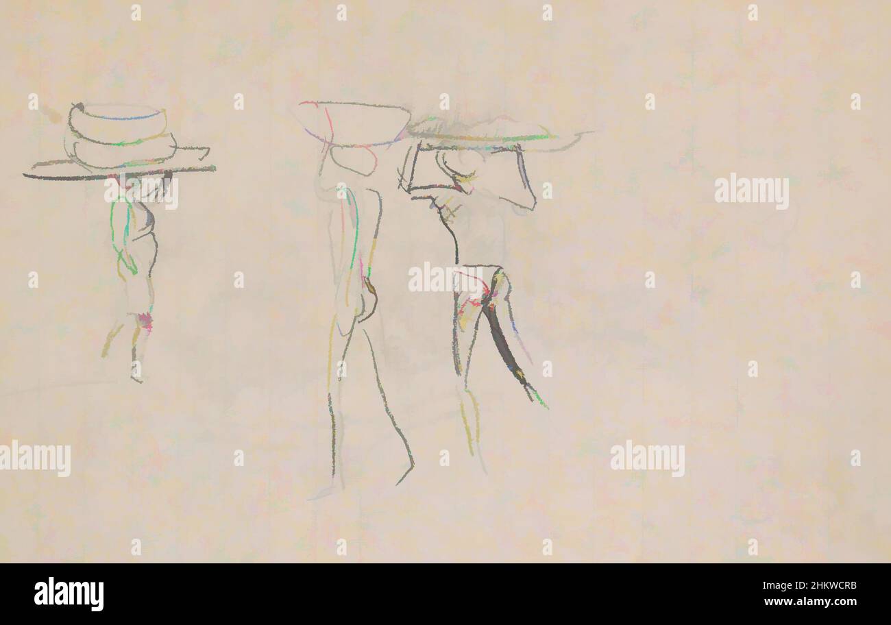 L'art inspiré par les trois personnages porte des bols, probablement avec de la nourriture, sur leur tête. Indiens domestiques Inde, les œuvres classiques modernisées par Artotop avec un peu de modernité. Formes, couleur et valeur, impact visuel accrocheur sur l'art émotions par la liberté d'œuvres d'art d'une manière contemporaine. Un message intemporel qui cherche une nouvelle direction créative. Artistes qui se tournent vers le support numérique et créent le NFT Artotop Banque D'Images