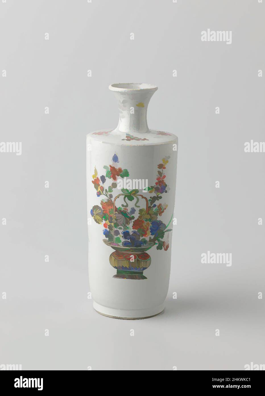 Art inspiré par vase cylindrique avec deux paniers de fleurs et des sprays floraux, vase cylindrique en porcelaine à col trompette, peint sur le glaçage en bleu, rouge, vert, jaune, aubergine et noir. Sur le corps deux fois un panier de fleurs avec le motif ruyi rempli de chrysanthème, de pivoine et de lotus, les œuvres classiques modernisées par Artotop avec une touche de modernité. Formes, couleur et valeur, impact visuel accrocheur sur l'art émotions par la liberté d'œuvres d'art d'une manière contemporaine. Un message intemporel qui cherche une nouvelle direction créative. Artistes qui se tournent vers le support numérique et créent le NFT Artotop Banque D'Images