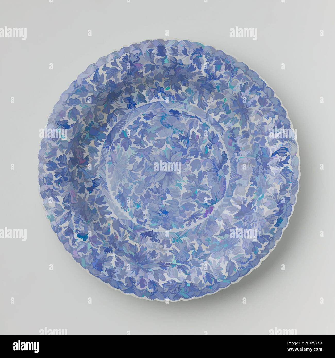 Art inspiré par plaque à bords cannelés et motif fleuri continu, plaque en porcelaine à côtés cannelés et bord festonné, peinte en bleu sous-brillant. Sur l'assiette des tendrils floraux dans un médaillon avec une bande d'éclosion; le mur avec des tendrils floraux et une bande d'éclosion; le, Classic œuvres modernisées par Artotop avec un peu de modernité. Formes, couleur et valeur, impact visuel accrocheur sur l'art émotions par la liberté d'œuvres d'art d'une manière contemporaine. Un message intemporel qui cherche une nouvelle direction créative. Artistes qui se tournent vers le support numérique et créent le NFT Artotop Banque D'Images
