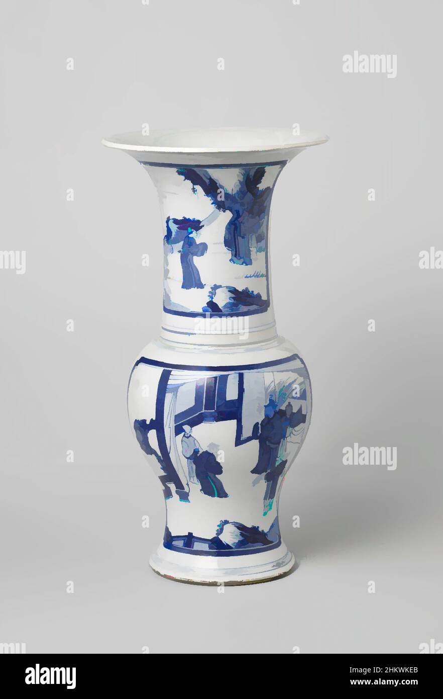 Art inspiré par vase bécher Baluster avec quatre scènes narratives en panneaux, vase bécher en forme de Baluster en porcelaine avec une bouche en trompette, peint en bleu sous-brillant. Sur le ventre deux grandes cartounins avec des coins pincés avec des représentations narratives: Une rencontre entre un érudit et, les œuvres classiques modernisées par Artotop avec un peu de modernité. Formes, couleur et valeur, impact visuel accrocheur sur l'art émotions par la liberté d'œuvres d'art d'une manière contemporaine. Un message intemporel qui cherche une nouvelle direction créative. Artistes qui se tournent vers le support numérique et créent le NFT Artotop Banque D'Images