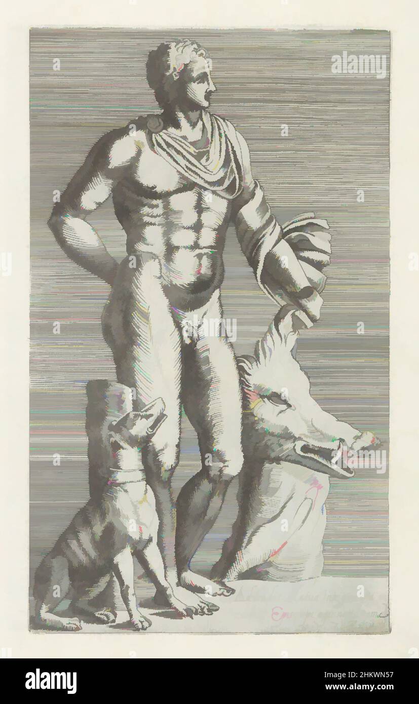 Art inspiré par la sculpture d'Adonis avec chien de chasse et tête d'un ...