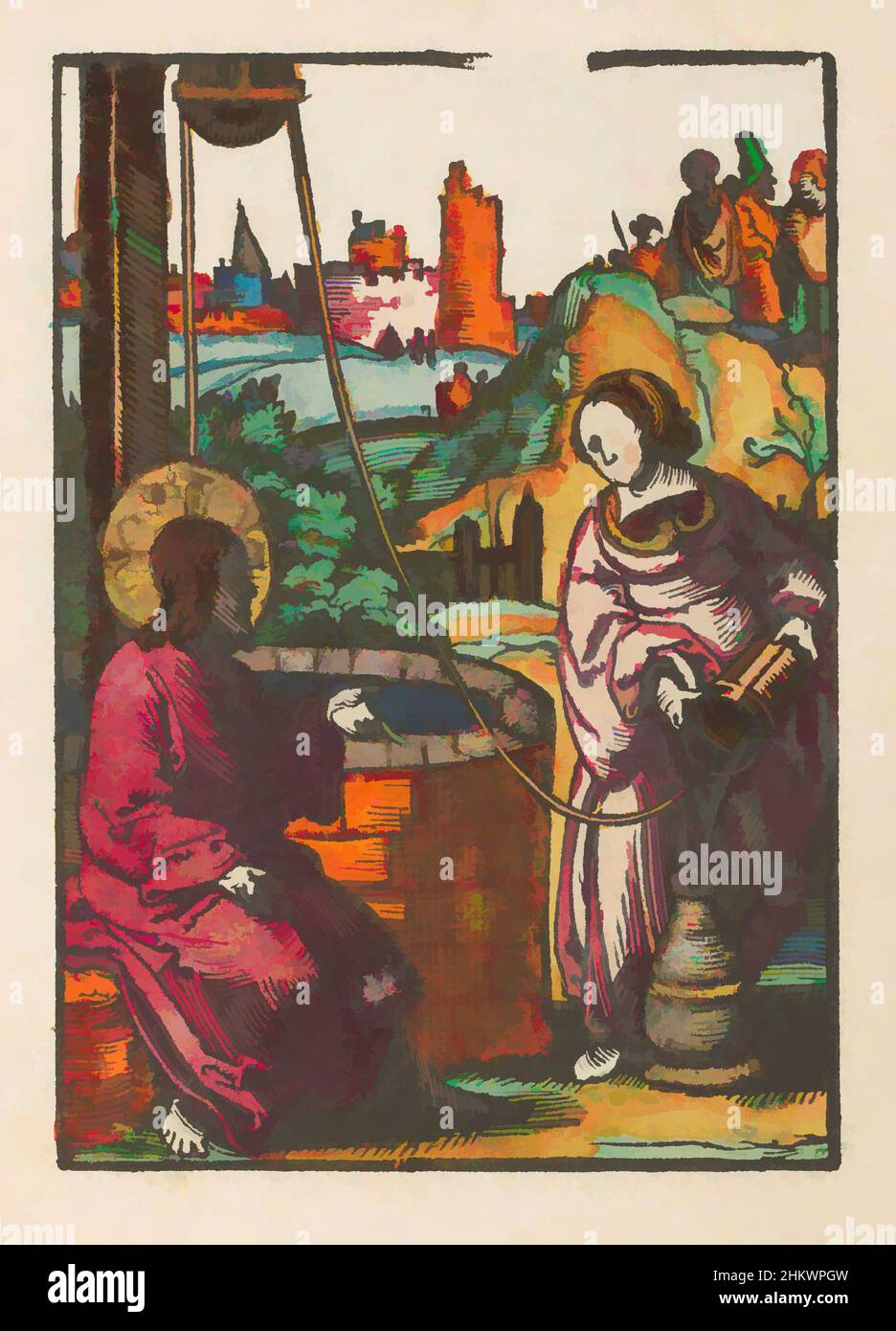 Art inspiré par le Christ et la femme samaritaine, la petite passion (titre de la série), la passion stupide (titre de la série), le Christ repose sur le puits de Jacob, ayant envoyé ses disciples à la ville. À droite, ils partent en direction de la ville. Une femme samaritaine vient pour dessiner de l'eau et parle, les œuvres classiques modernisées par Artotop avec un peu de modernité. Formes, couleur et valeur, impact visuel accrocheur sur l'art émotions par la liberté d'œuvres d'art d'une manière contemporaine. Un message intemporel qui cherche une nouvelle direction créative. Artistes qui se tournent vers le support numérique et créent le NFT Artotop Banque D'Images