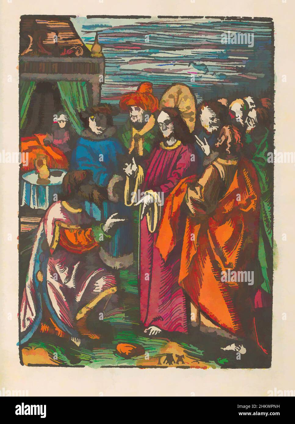 L'art inspiré par le chef de Capharnaüm engendre Christ pour aide, la petite passion (titre de la série), la passion stupide (titre de la série), à Capharnaüm un centurion romain s'agenouille devant le Christ et lui demande de guérir son serviteur (ou son fils). Derrière Christ sont ses disciples. En arrière-plan le malade, les œuvres classiques modernisées par Artotop avec un peu de modernité. Formes, couleur et valeur, impact visuel accrocheur sur l'art émotions par la liberté d'œuvres d'art d'une manière contemporaine. Un message intemporel qui cherche une nouvelle direction créative. Artistes qui se tournent vers le support numérique et créent le NFT Artotop Banque D'Images